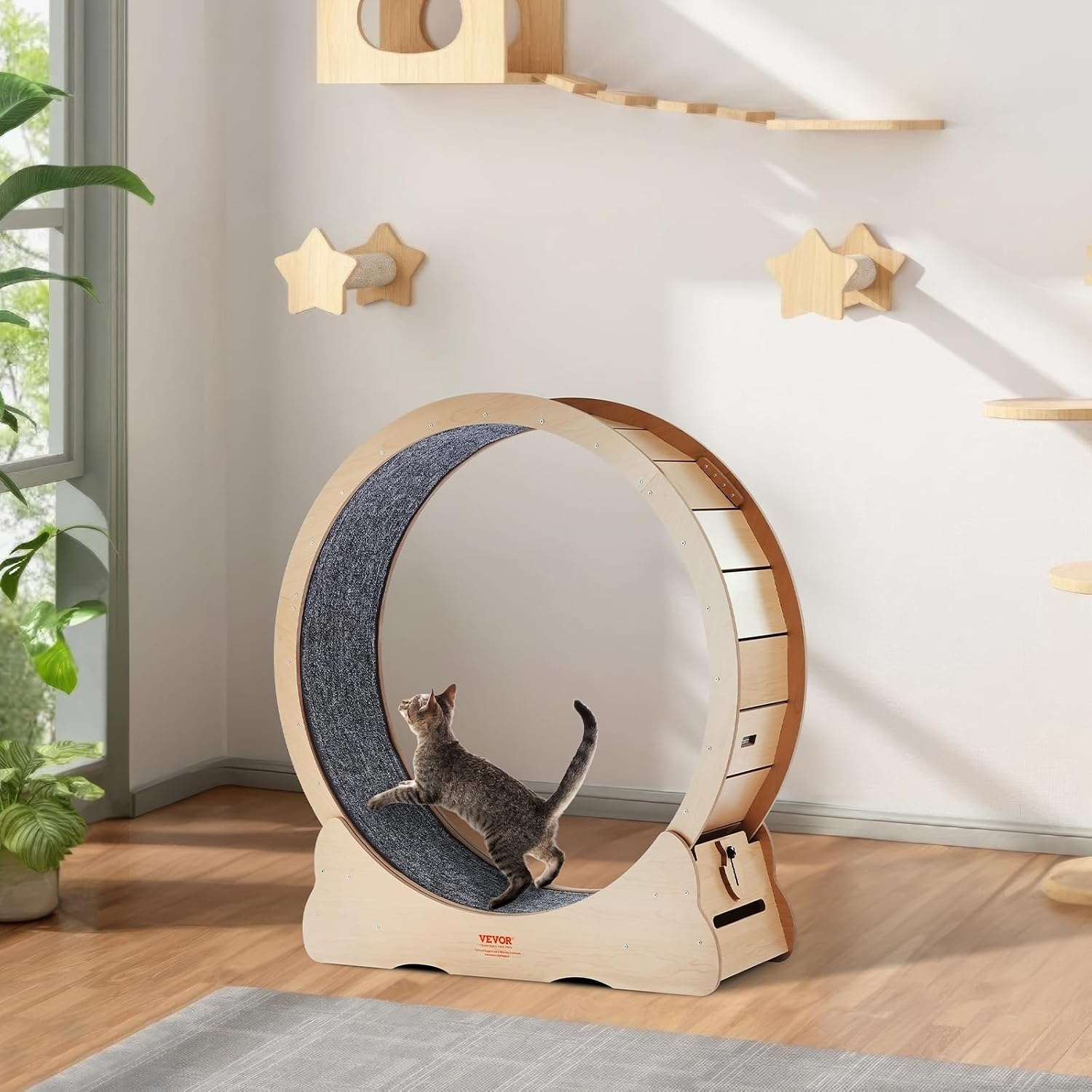 image:imageVEVOR Cat Exercise Wheel 433 Large Cat Treadmill Wheel for Indoor Cats Cat Running Wheel with Detachable Carpet amp Cat Teaser for RunningWalkingTraining Suitable for Most Cats Yellow433in