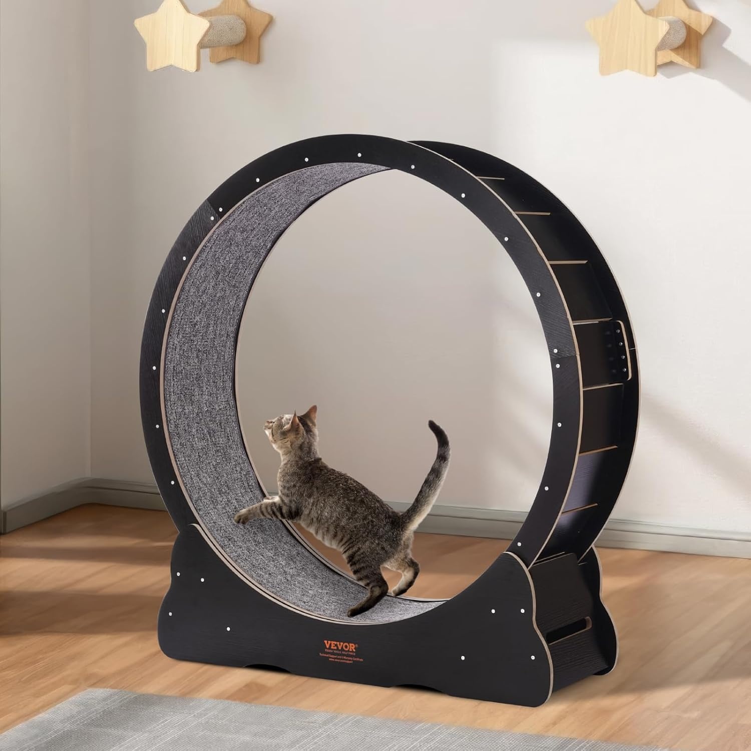 image:imageVEVOR Cat Exercise Wheel 433 Large Cat Treadmill Wheel for Indoor Cats Cat Running Wheel with Detachable Carpet amp Cat Teaser for RunningWalkingTraining Suitable for Most Cats YellowBlack433in