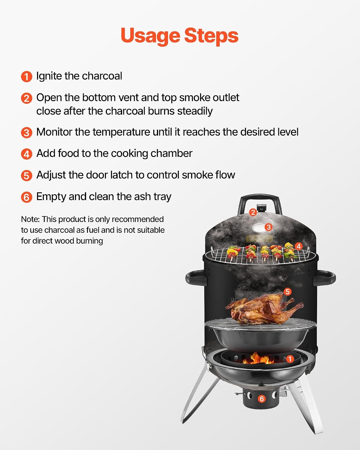 image:imageVEVOR Charcoal Smoker 16 Vertical Charcoal BBQ Grill Coated Steel Barbecue Smoker with 2 Grilling Grates Thermometer Air Vents amp Removable Ash Tray Ideal for Backyard Patio Parties Cooking