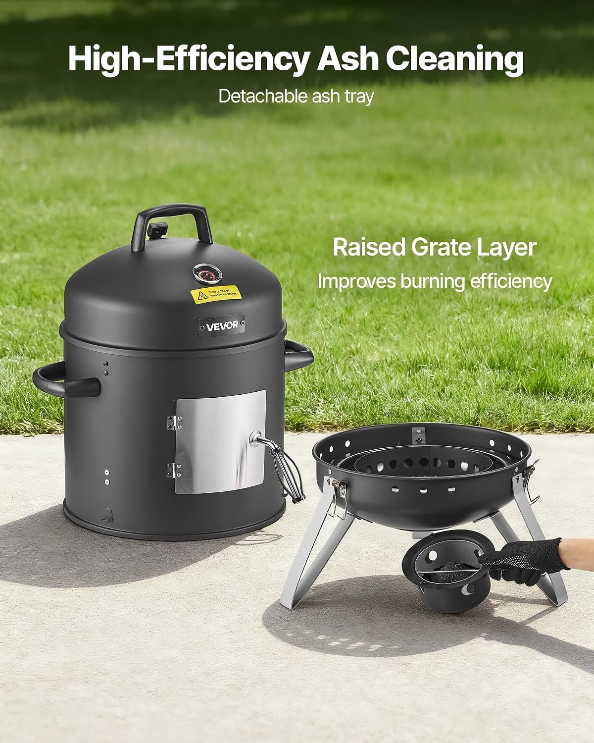 image:imageVEVOR Charcoal Smoker 16 Vertical Charcoal BBQ Grill Coated Steel Barbecue Smoker with 2 Grilling Grates Thermometer Air Vents amp Removable Ash Tray Ideal for Backyard Patio Parties Cooking