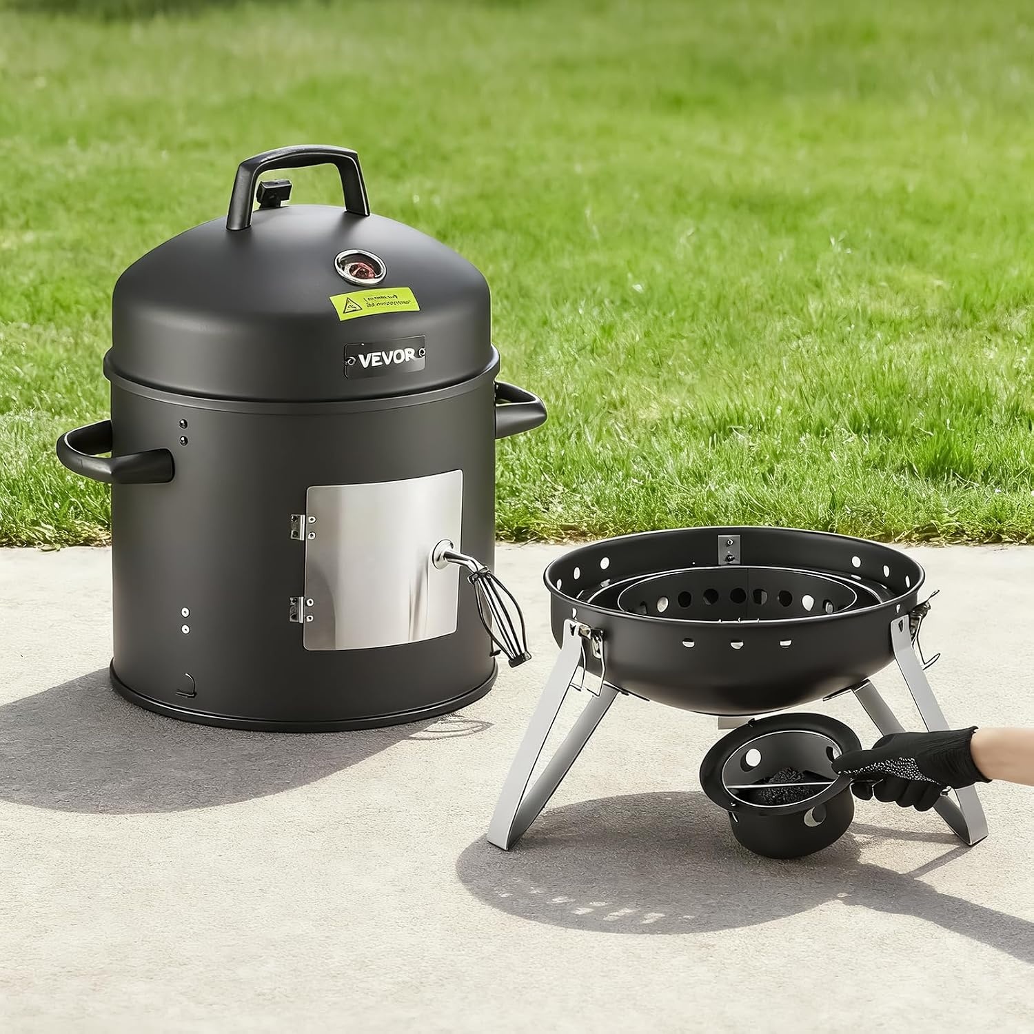image:imageVEVOR Charcoal Smoker 16 Vertical Charcoal BBQ Grill Coated Steel Barbecue Smoker with 2 Grilling Grates Thermometer Air Vents amp Removable Ash Tray Ideal for Backyard Patio Parties Cooking