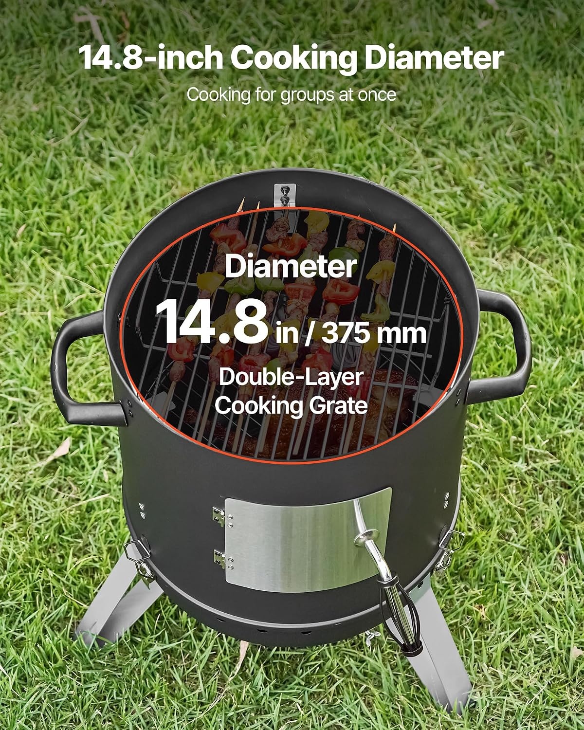 image:imageVEVOR Charcoal Smoker 16 Vertical Charcoal BBQ Grill Coated Steel Barbecue Smoker with 2 Grilling Grates Thermometer Air Vents amp Removable Ash Tray Ideal for Backyard Patio Parties Cooking