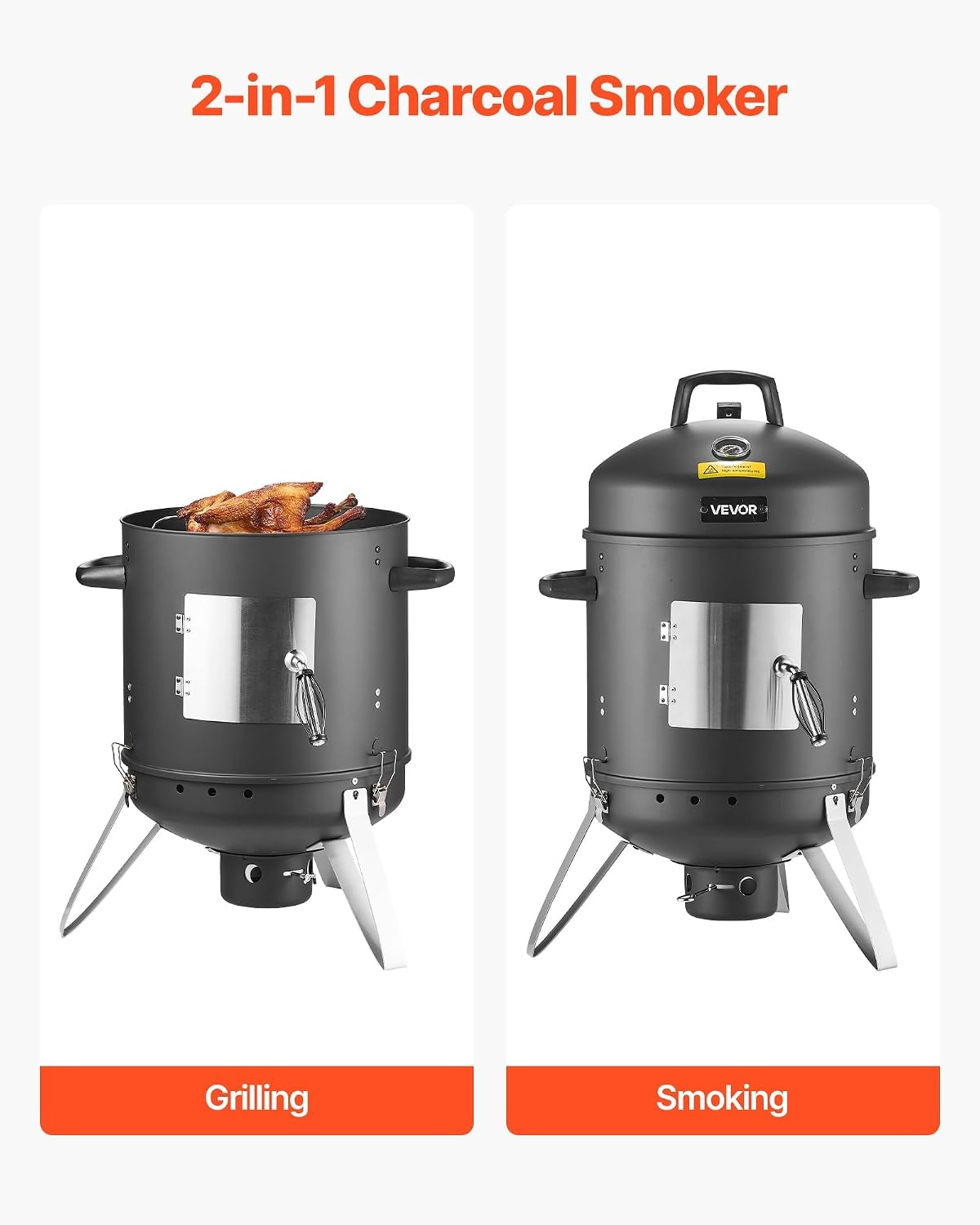 image:imageVEVOR Charcoal Smoker 16 Vertical Charcoal BBQ Grill Coated Steel Barbecue Smoker with 2 Grilling Grates Thermometer Air Vents amp Removable Ash Tray Ideal for Backyard Patio Parties Cooking