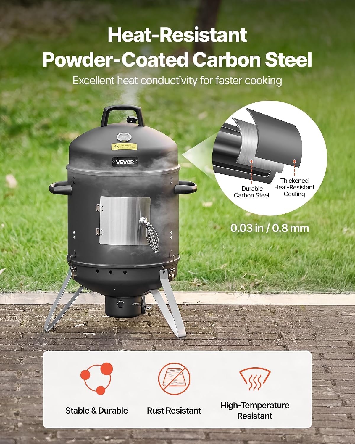 image:imageVEVOR Charcoal Smoker 16 Vertical Charcoal BBQ Grill Coated Steel Barbecue Smoker with 2 Grilling Grates Thermometer Air Vents amp Removable Ash Tray Ideal for Backyard Patio Parties Cooking