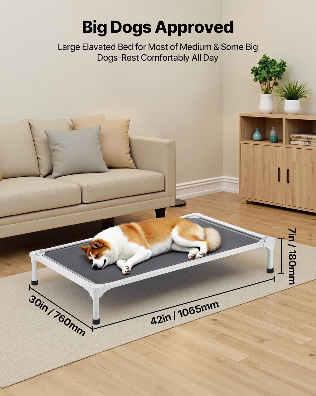 image:imageVEVOR Chew Proof Elevated Dog Bed Portable Raised Dog Cot with Aluminum Tube Metal Frame and Breathable Textilene Mesh Indoor amp Outdoor Pet Cooling Raised Hammock Bed XL GrayL