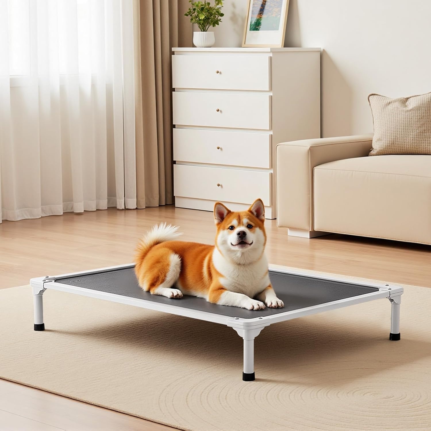 image:imageVEVOR Chew Proof Elevated Dog Bed Portable Raised Dog Cot with Aluminum Tube Metal Frame and Breathable Textilene Mesh Indoor amp Outdoor Pet Cooling Raised Hammock Bed XL GrayL