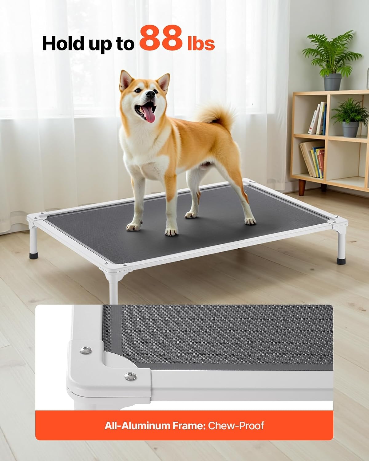 image:imageVEVOR Chew Proof Elevated Dog Bed Portable Raised Dog Cot with Aluminum Tube Metal Frame and Breathable Textilene Mesh Indoor amp Outdoor Pet Cooling Raised Hammock Bed XL GrayL