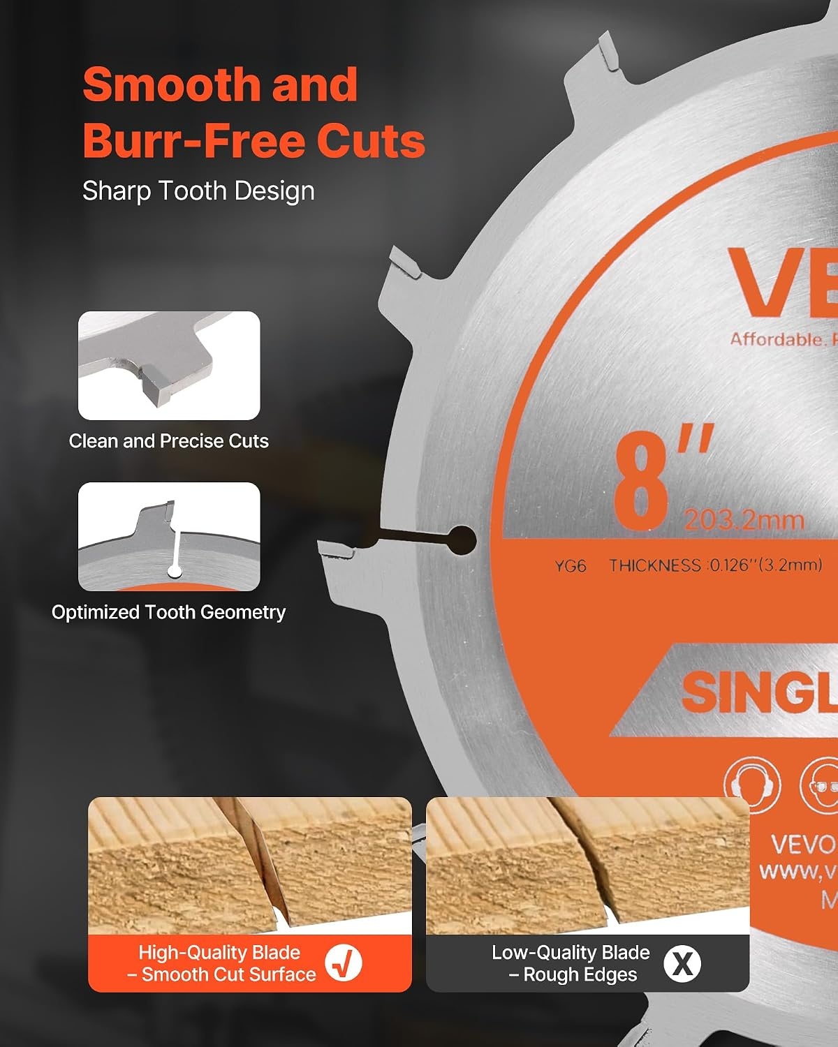 image:imageVEVOR Circular Saw Blade 8 inch Diameter 42 Sharp Alloy Teeth 1 inch Arbor Fine Finish Wood Cutting Blade for Circular Saw with NoiseReducing Heat Vents for Cutting Plywood OSB and Hardwood8 12T7PACK