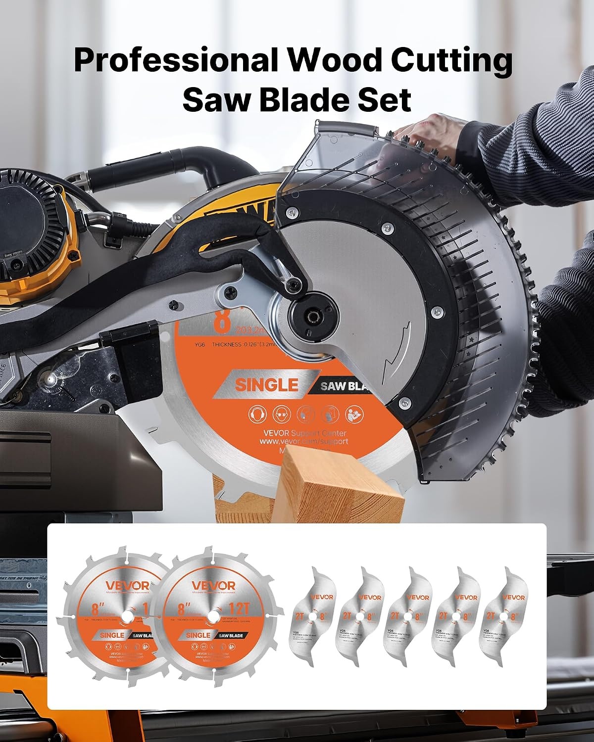 image:imageVEVOR Circular Saw Blade 8 inch Diameter 42 Sharp Alloy Teeth 1 inch Arbor Fine Finish Wood Cutting Blade for Circular Saw with NoiseReducing Heat Vents for Cutting Plywood OSB and Hardwood8 12T7PACK