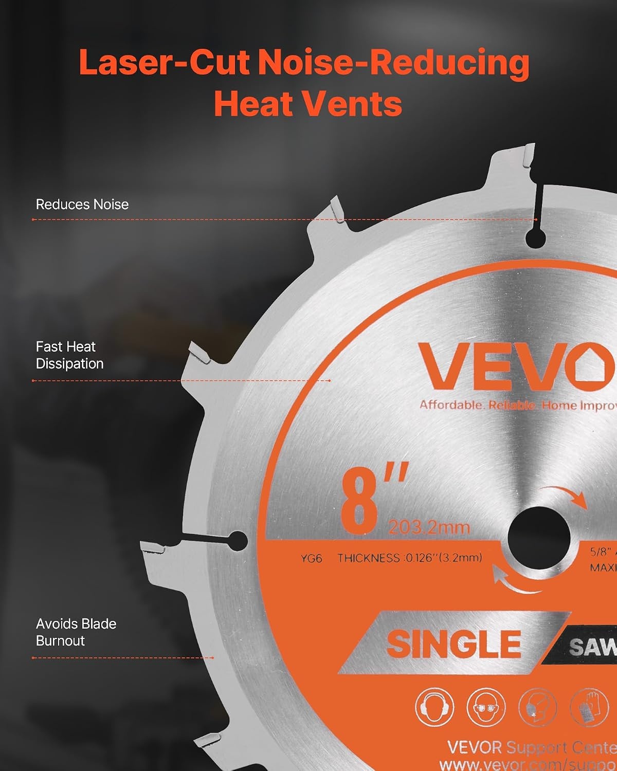 image:imageVEVOR Circular Saw Blade 8 inch Diameter 42 Sharp Alloy Teeth 1 inch Arbor Fine Finish Wood Cutting Blade for Circular Saw with NoiseReducing Heat Vents for Cutting Plywood OSB and Hardwood8 12T7PACK