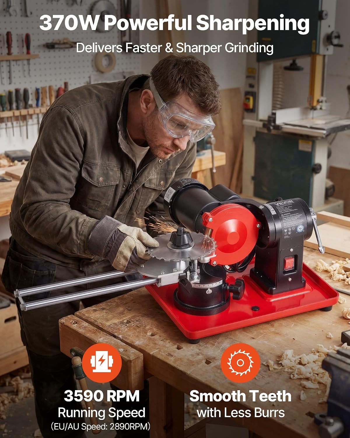 image:imageVEVOR Circular Saw Blade Sharpener 140W 3800RPM Electric Saw Blade Sharpening Machine with 4 Ceramic amp Diamond Grinding Wheels Fits 35 to 157 Diameter Circular Saw Blades28 x 16 x 10 in