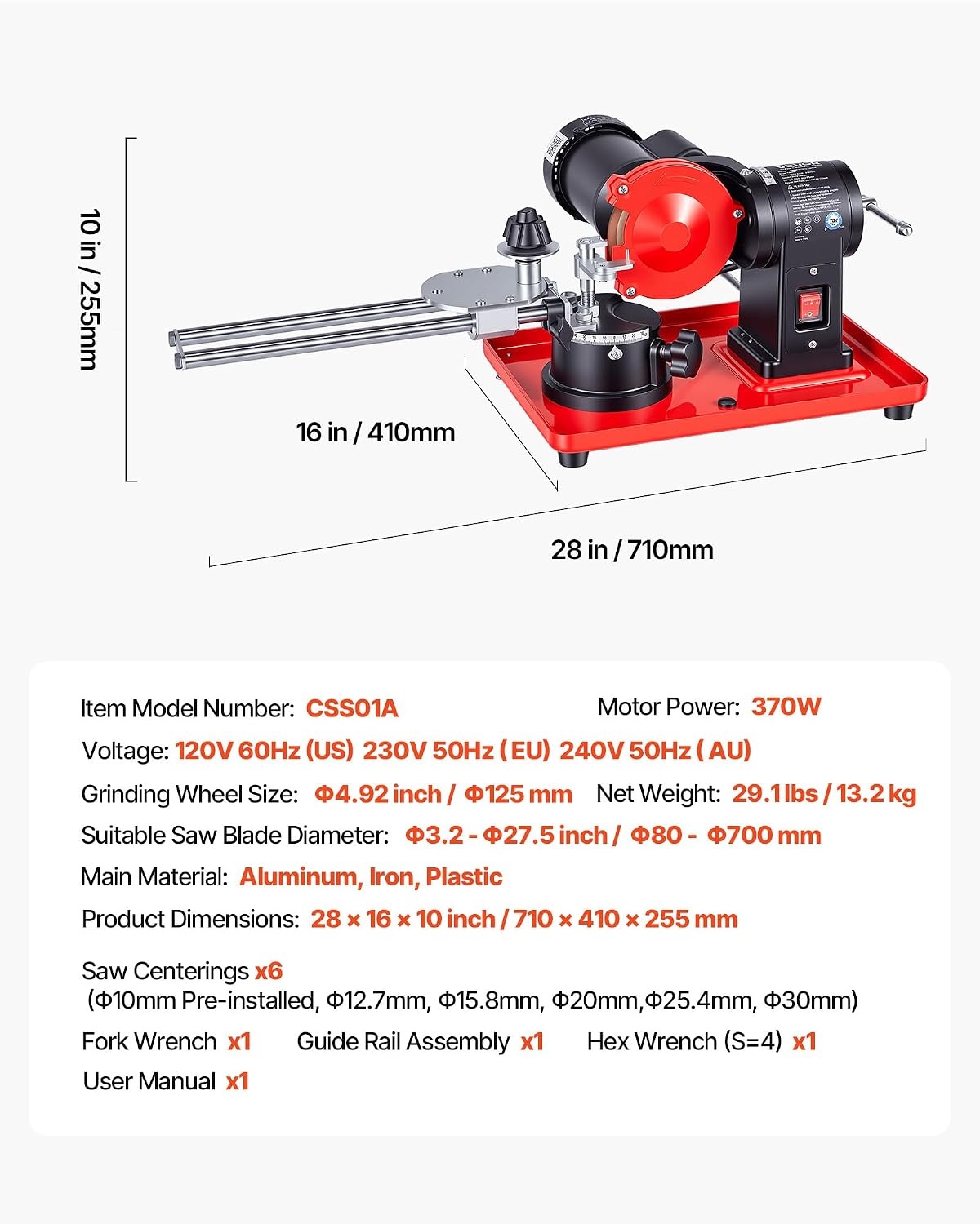 image:imageVEVOR Circular Saw Blade Sharpener 140W 3800RPM Electric Saw Blade Sharpening Machine with 4 Ceramic amp Diamond Grinding Wheels Fits 35 to 157 Diameter Circular Saw Blades28 x 16 x 10 in