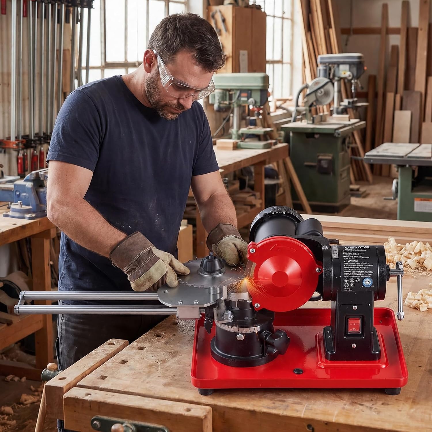 image:imageVEVOR Circular Saw Blade Sharpener 140W 3800RPM Electric Saw Blade Sharpening Machine with 4 Ceramic amp Diamond Grinding Wheels Fits 35 to 157 Diameter Circular Saw Blades28 x 16 x 10 in