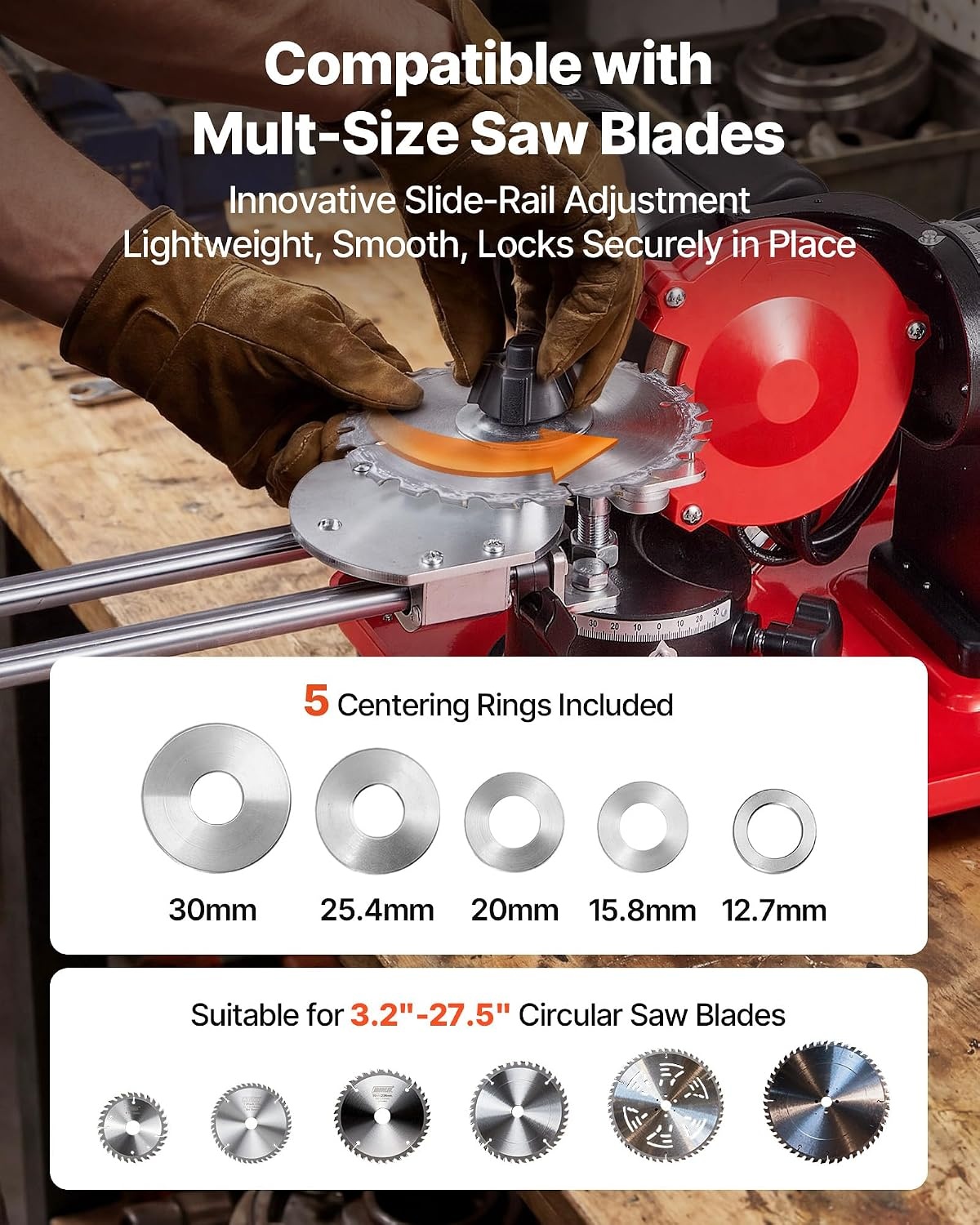 image:imageVEVOR Circular Saw Blade Sharpener 140W 3800RPM Electric Saw Blade Sharpening Machine with 4 Ceramic amp Diamond Grinding Wheels Fits 35 to 157 Diameter Circular Saw Blades28 x 16 x 10 in