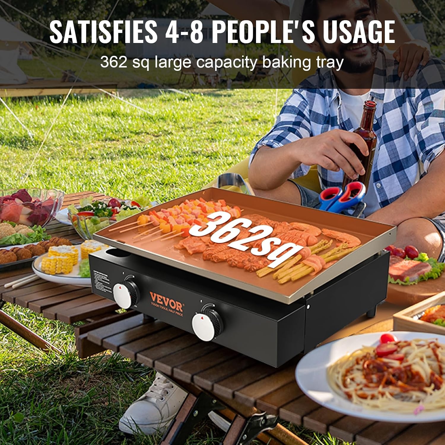 image:imageVEVOR Commercial Griddle 224 Heavy Duty Manual Flat Top Griddle Countertop Gas Grill with NonStick Cooking Plate Countertop Gas Griddles HShaped Burner Restaurant Portable Grill 13000 BTU2 Burner Grill