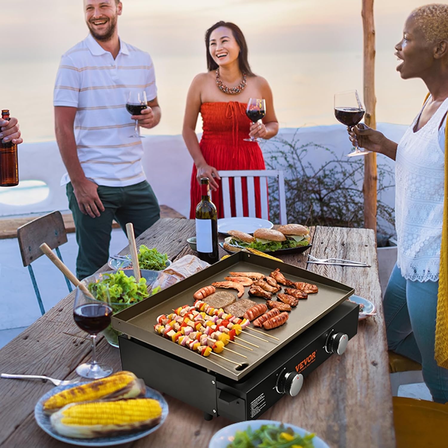 image:imageVEVOR Commercial Griddle 224 Heavy Duty Manual Flat Top Griddle Countertop Gas Grill with NonStick Cooking Plate Countertop Gas Griddles HShaped Burner Restaurant Portable Grill 13000 BTU2 Burner Grill