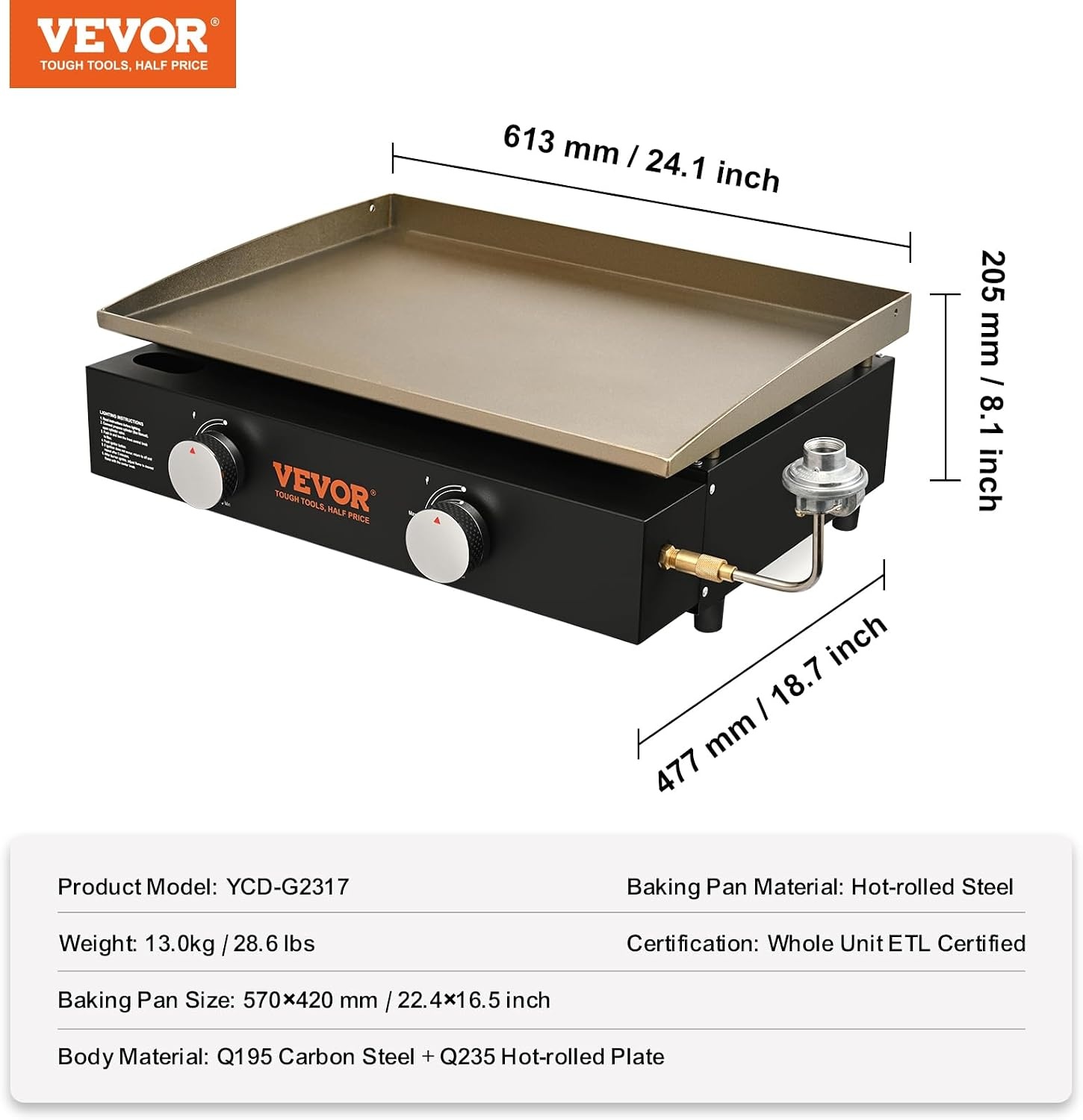 image:imageVEVOR Commercial Griddle 224 Heavy Duty Manual Flat Top Griddle Countertop Gas Grill with NonStick Cooking Plate Countertop Gas Griddles HShaped Burner Restaurant Portable Grill 13000 BTU2 Burner Grill