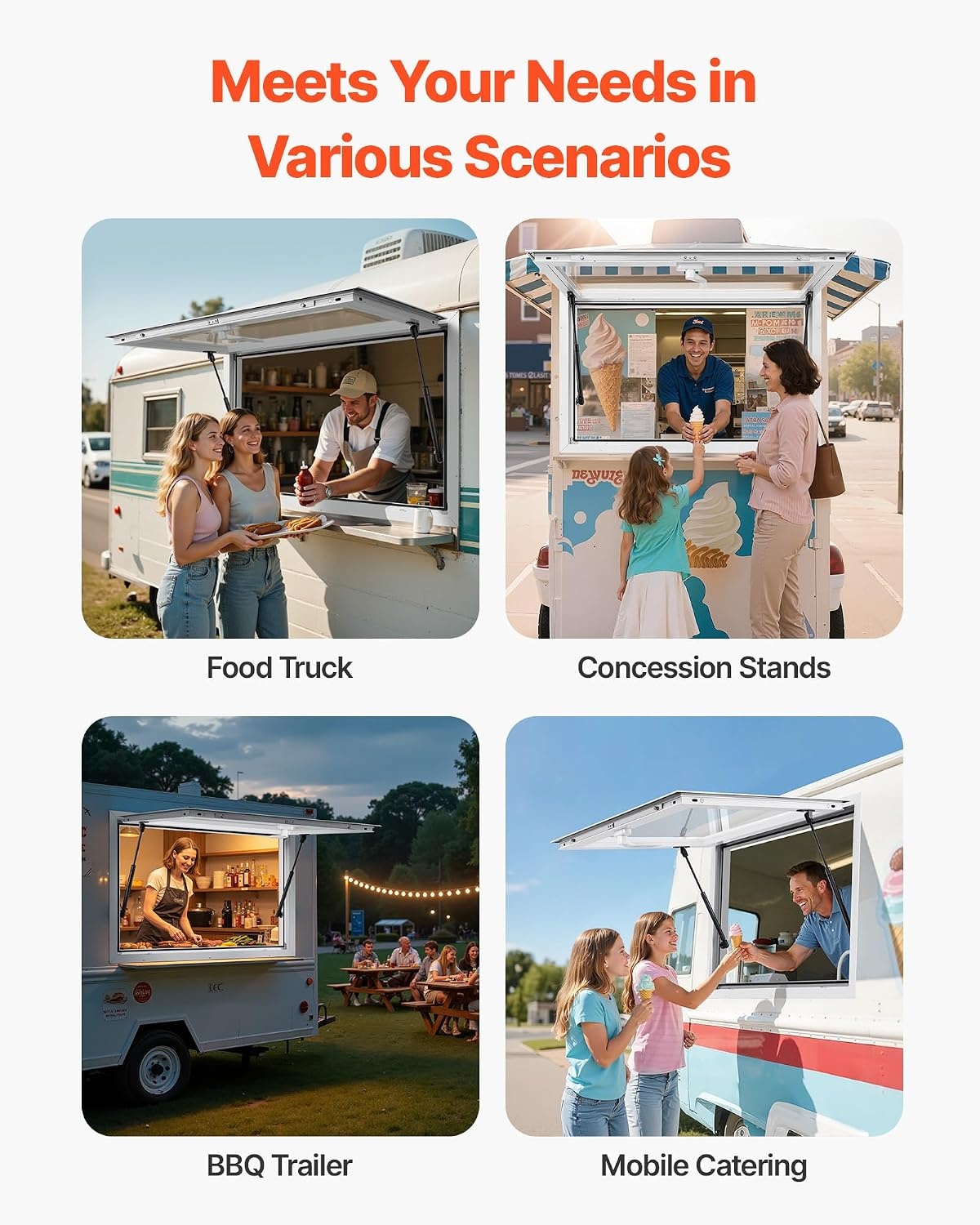 image:imageVEVOR Concession Window Aluminum Alloy Frame Service Window for Food Truck Up to 85 Degrees Stand Serving with Awning Door and Drag Hook 4 leftampright sliding windows 53x33in with 4 Slidingwhole glass