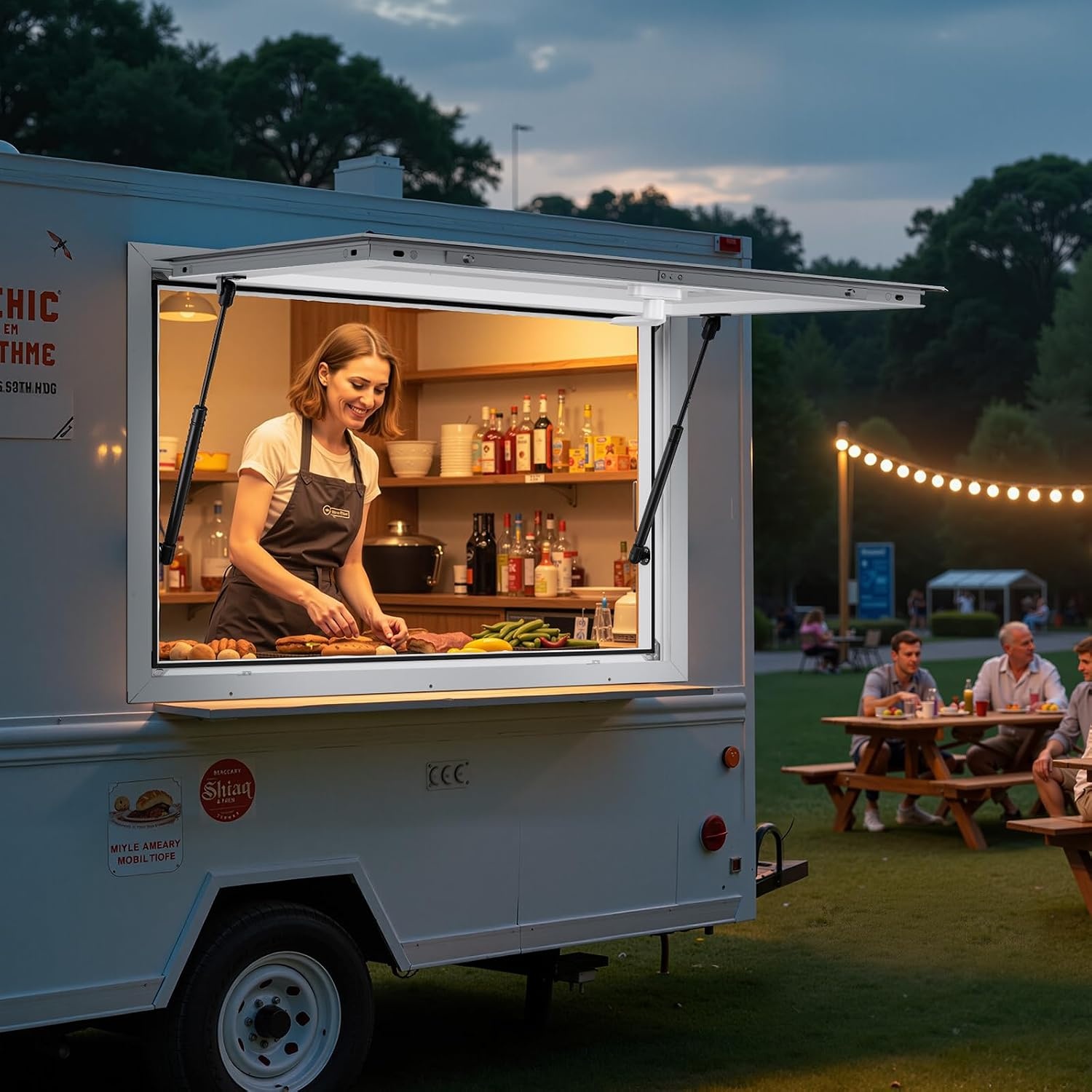 image:imageVEVOR Concession Window Aluminum Alloy Frame Service Window for Food Truck Up to 85 Degrees Stand Serving with Awning Door and Drag Hook 4 leftampright sliding windows 53x33in with 4 Slidingwhole glass