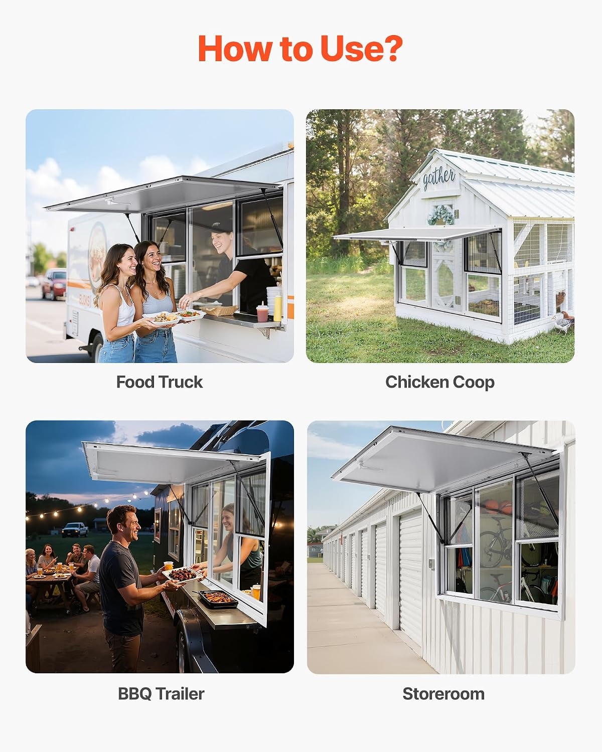 image:imageVEVOR Concession Window Aluminum Alloy Frame Service Window for Food Truck Up to 85 Degrees Stand Serving with Awning Door and Drag Hook 4 leftampright sliding windows 53x33in with 4 Sliding4 updown sliding Screens