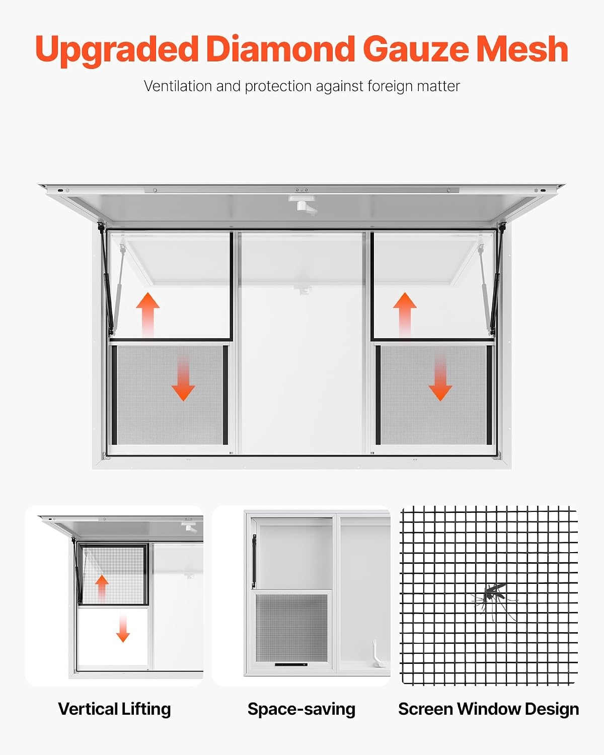 image:imageVEVOR Concession Window Aluminum Alloy Frame Service Window for Food Truck Up to 85 Degrees Stand Serving with Awning Door and Drag Hook 4 leftampright sliding windows 53x33in with 4 Sliding4 updown sliding Screens
