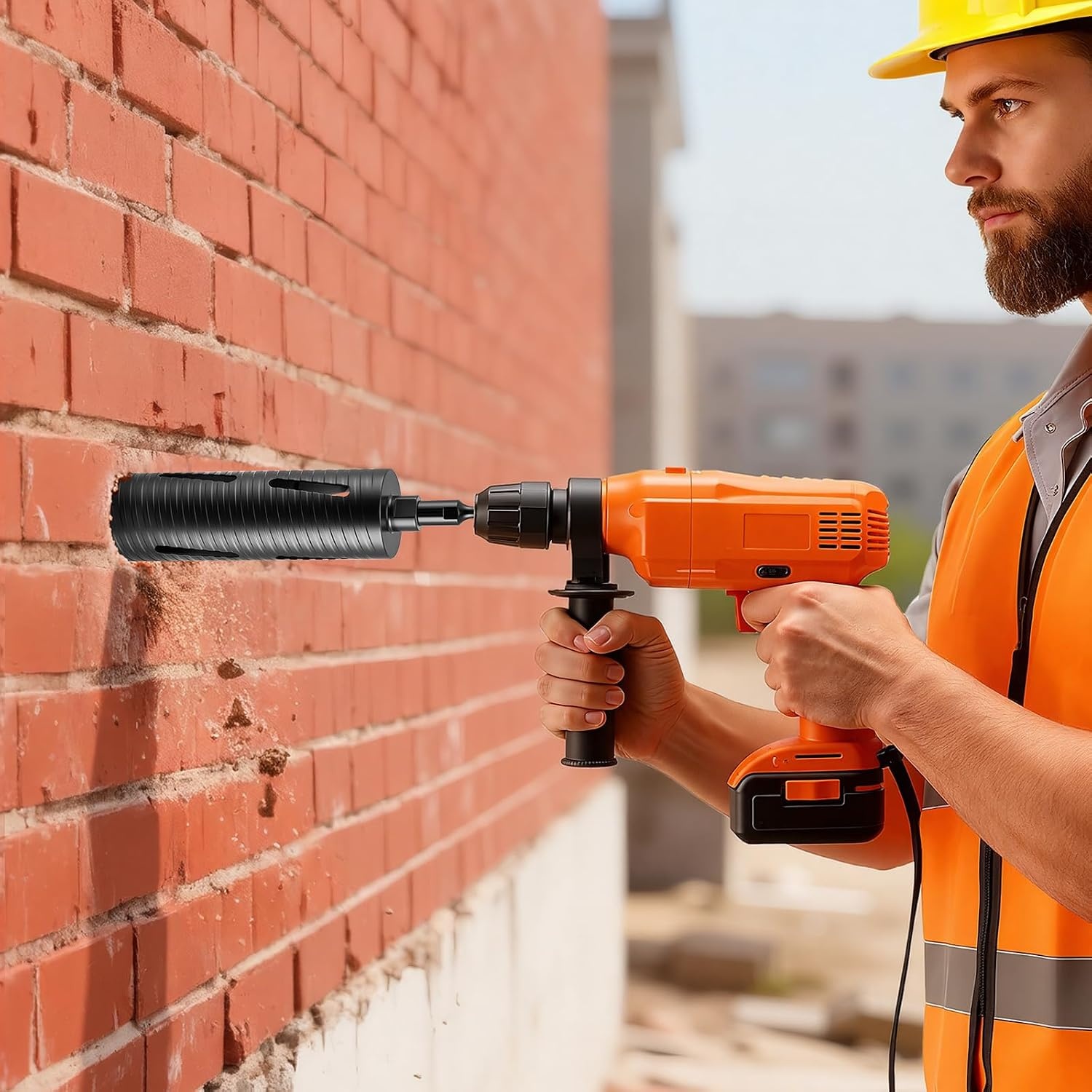 image:imageVEVOR Core Drill Bit 3 inch Diameter 912 inch Drilling Depth 5811 Internal Thread Diamond Dry Coring Bit with 3 Adapters Pilot Drill and Hex Wrench for Concrete Red Bricks and Masonry