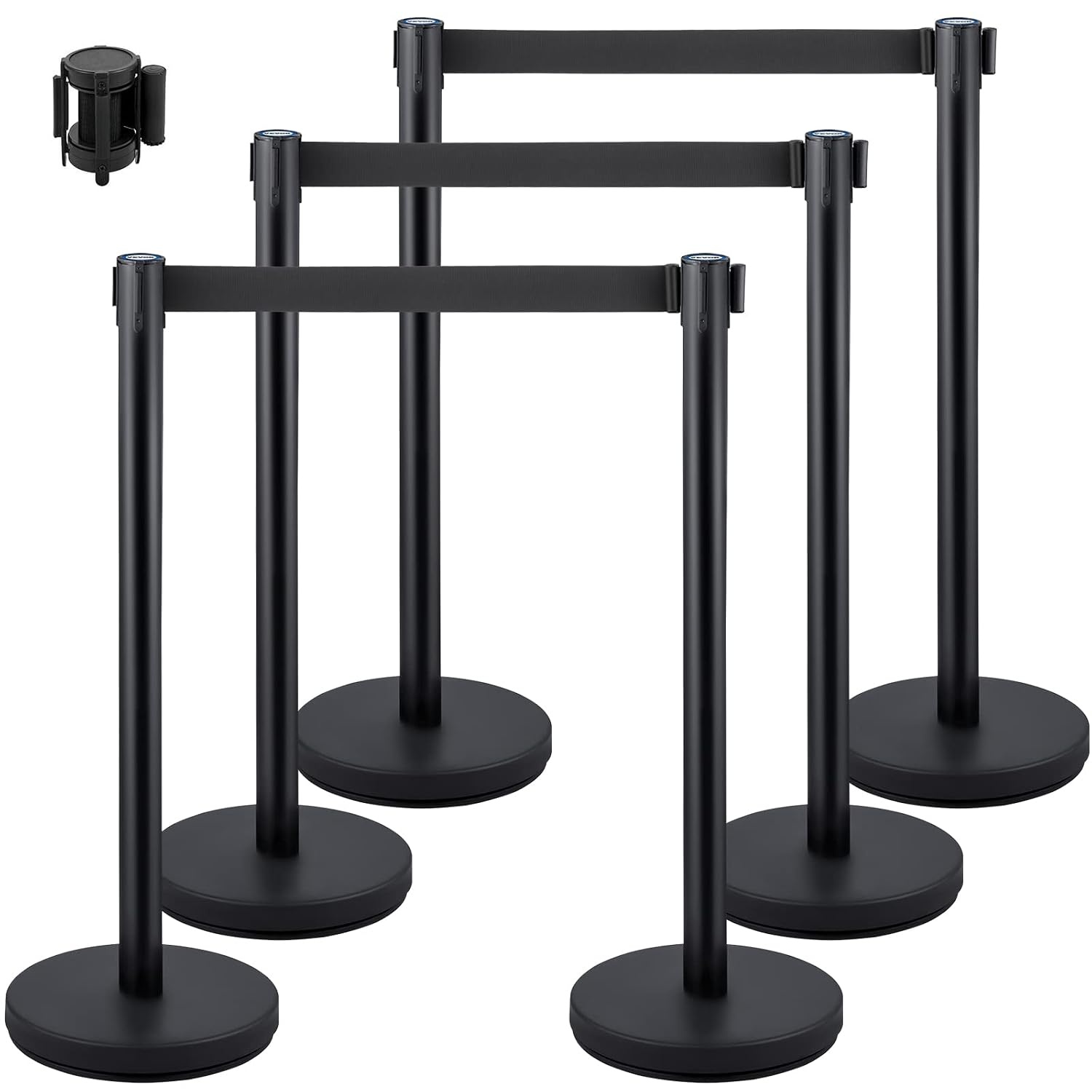 image:imageVEVOR Crowd Control Stanchion Set Stanchion Set with 66 ft2 m Black Retractable Belt Black Crowd Control Barrier wConcrete and Metal Base Easy Connect Assembly 46 Pcs