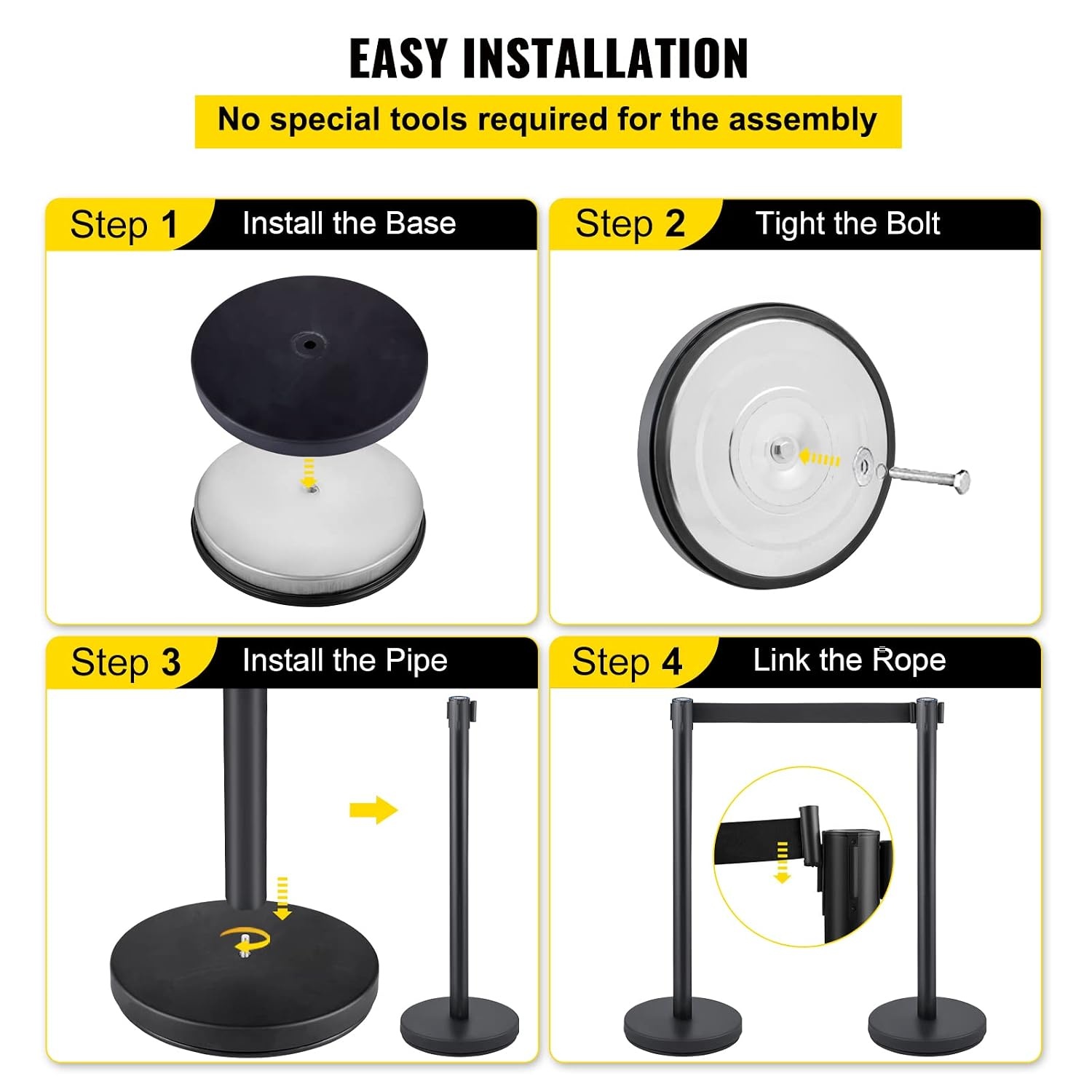 image:imageVEVOR Crowd Control Stanchion Set Stanchion Set with 66 ft2 m Black Retractable Belt Black Crowd Control Barrier wConcrete and Metal Base Easy Connect Assembly 46 Pcs