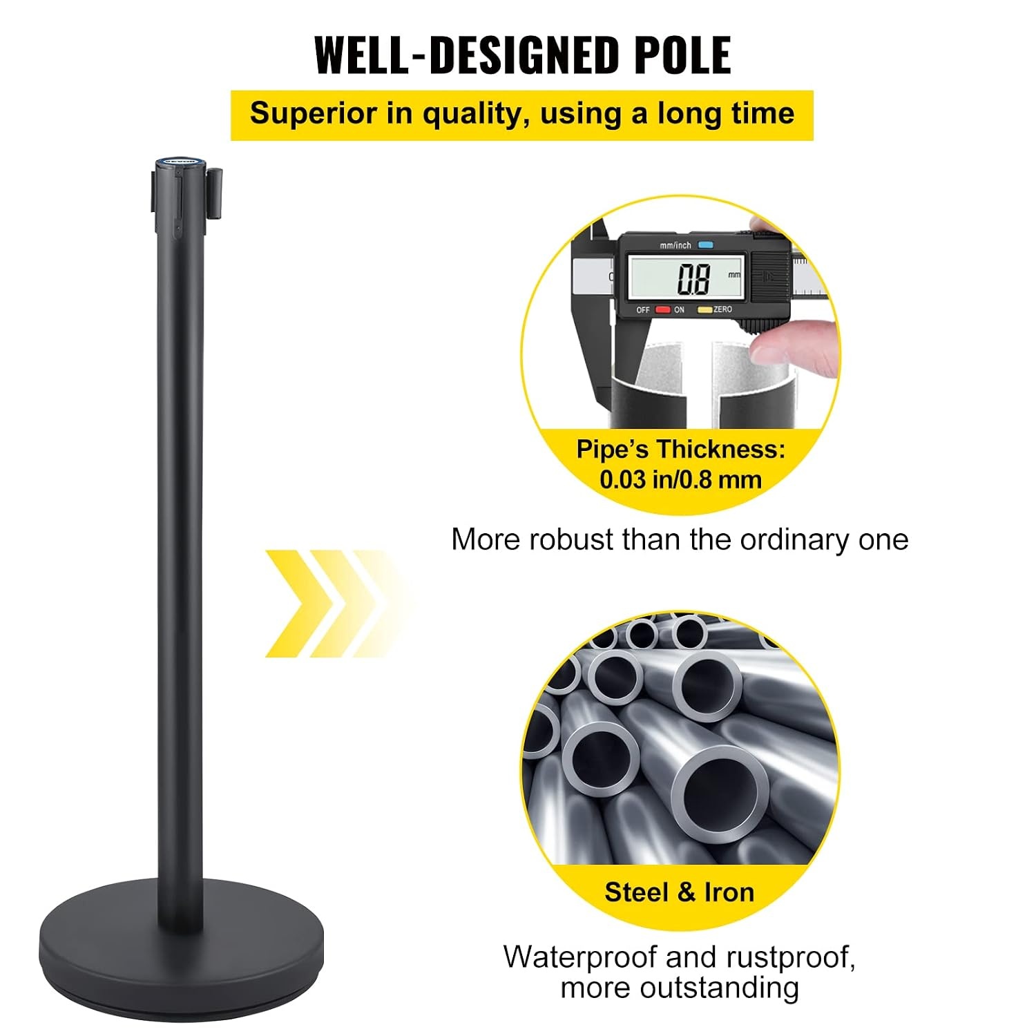 image:imageVEVOR Crowd Control Stanchion Set Stanchion Set with 66 ft2 m Black Retractable Belt Black Crowd Control Barrier wConcrete and Metal Base Easy Connect Assembly 46 Pcs