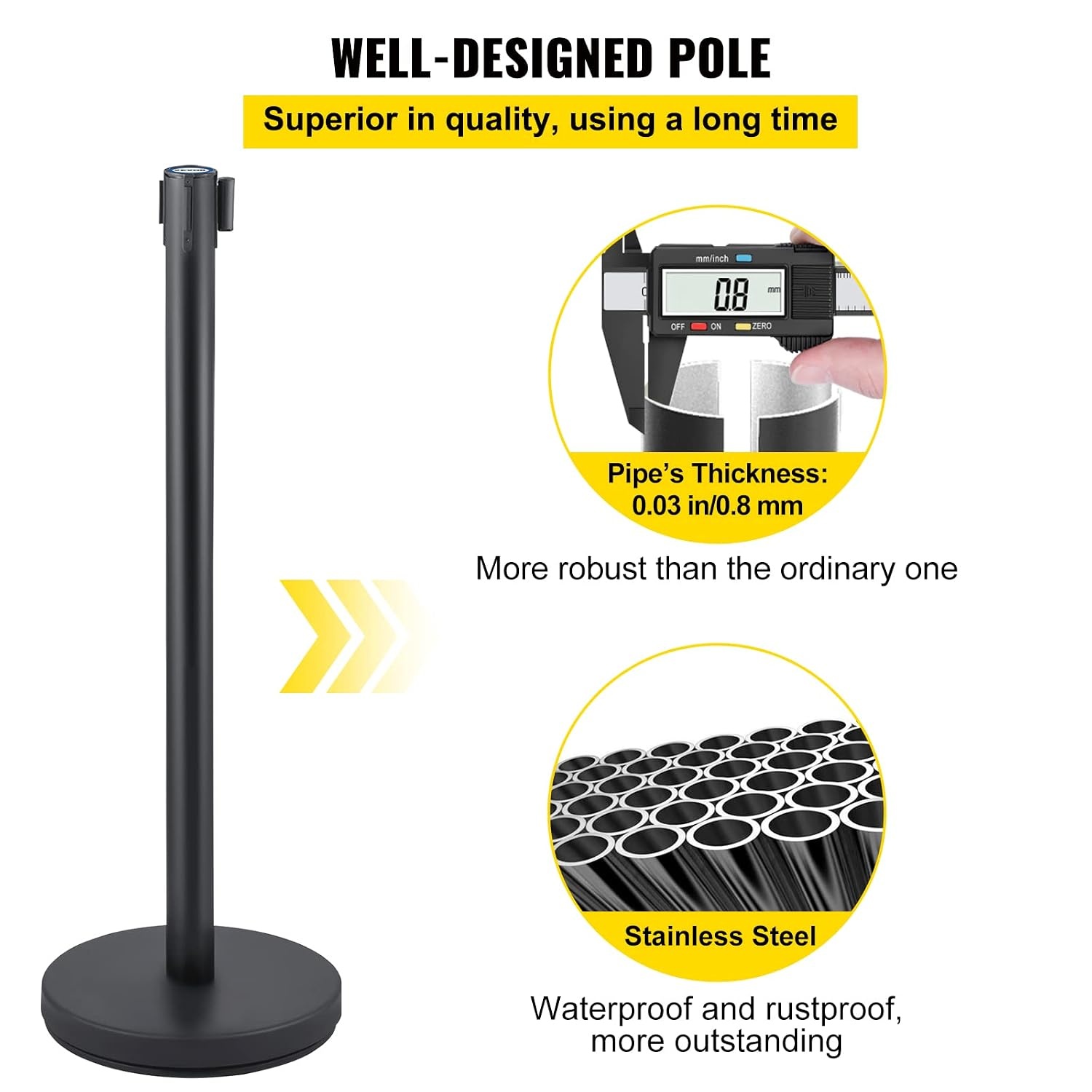 image:imageVEVOR Crowd Control Stanchion Set Stanchion Set with 66 ft2 m Black Retractable Belt Black Crowd Control Barrier wConcrete and Metal Base Easy Connect Assembly 46 Pcs