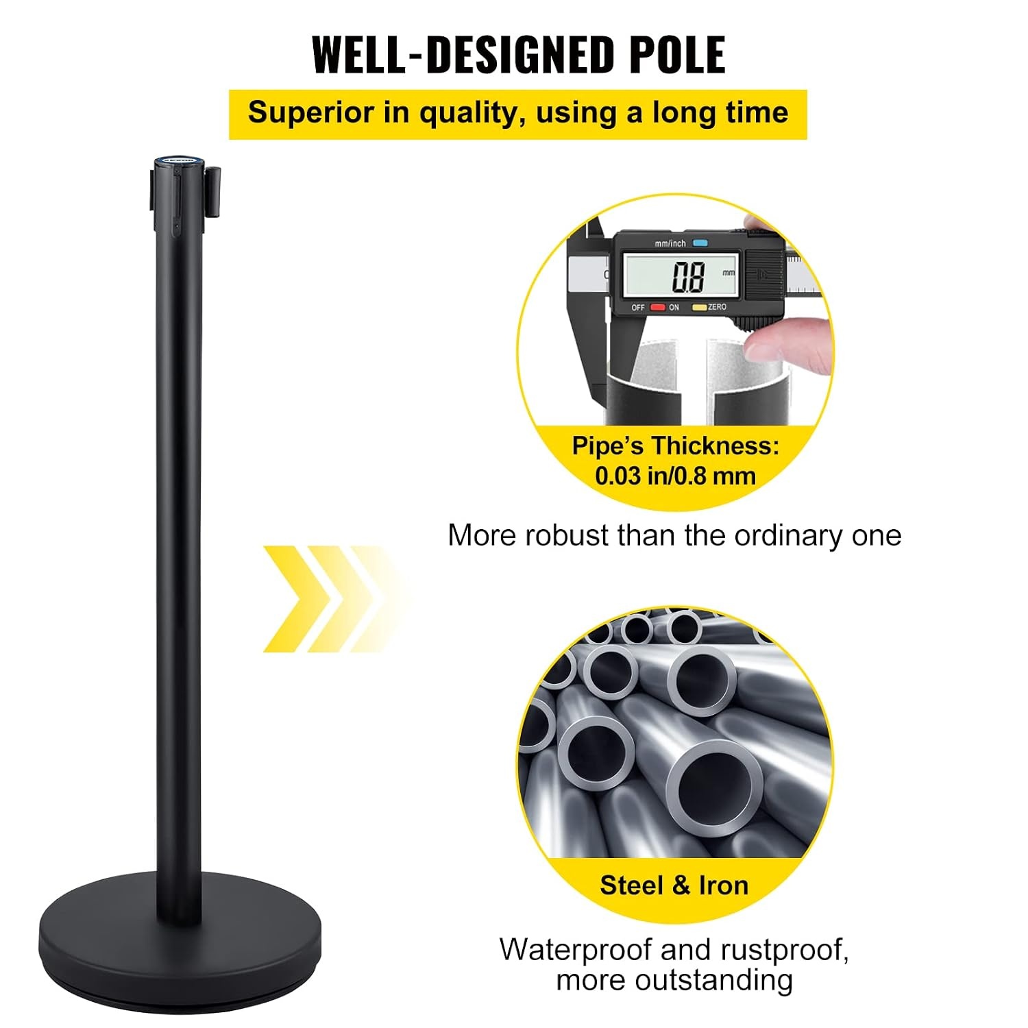 image:imageVEVOR Crowd Control Stanchion Set Stanchion Set with 66 ft2 m Black Retractable Belt Black Crowd Control Barrier wConcrete and Metal Base Easy Connect Assembly 44 Pcs