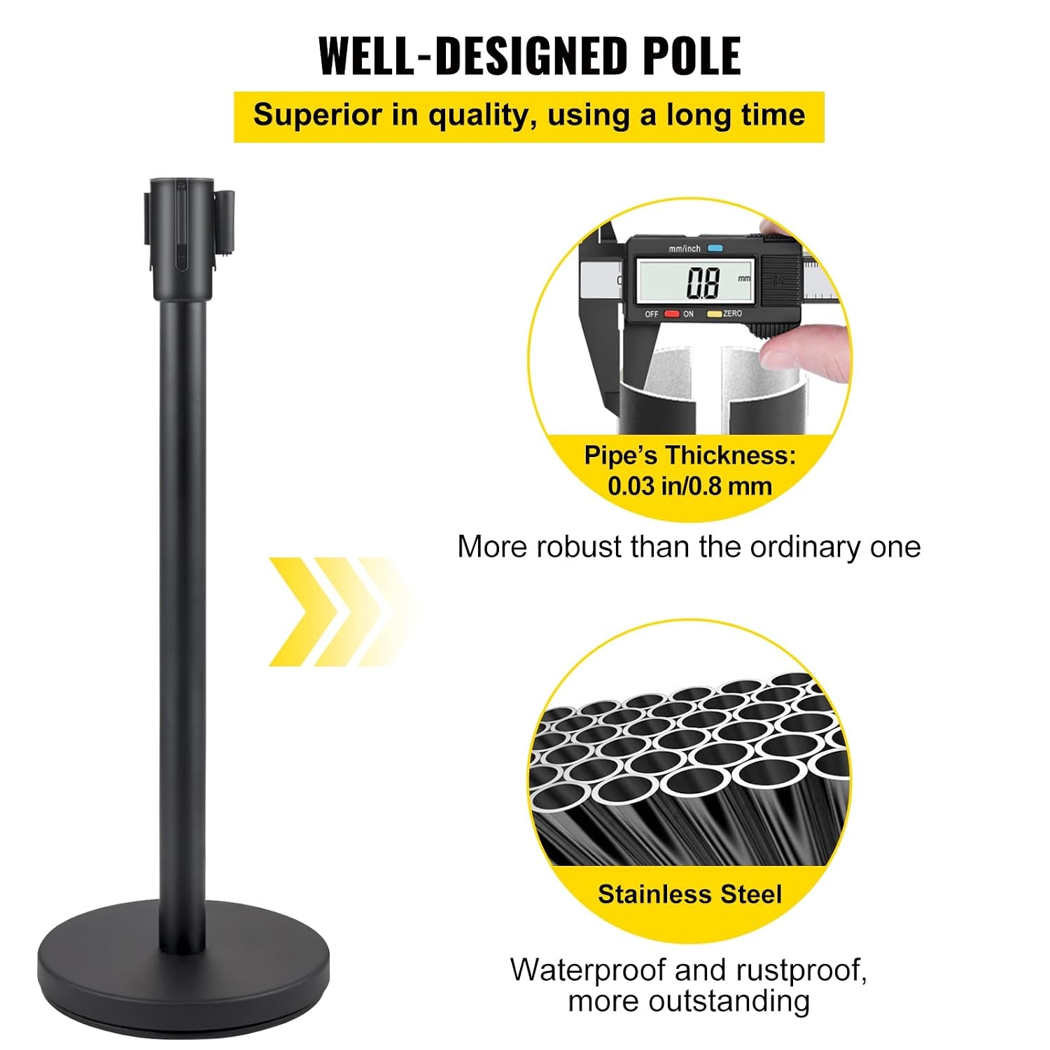 image:imageVEVOR Crowd Control Stanchion Set Stanchion Set with 66 ft2 m Black Retractable Belt Black Crowd Control Barrier wConcrete and Metal Base Easy Connect Assembly 44 Pcs