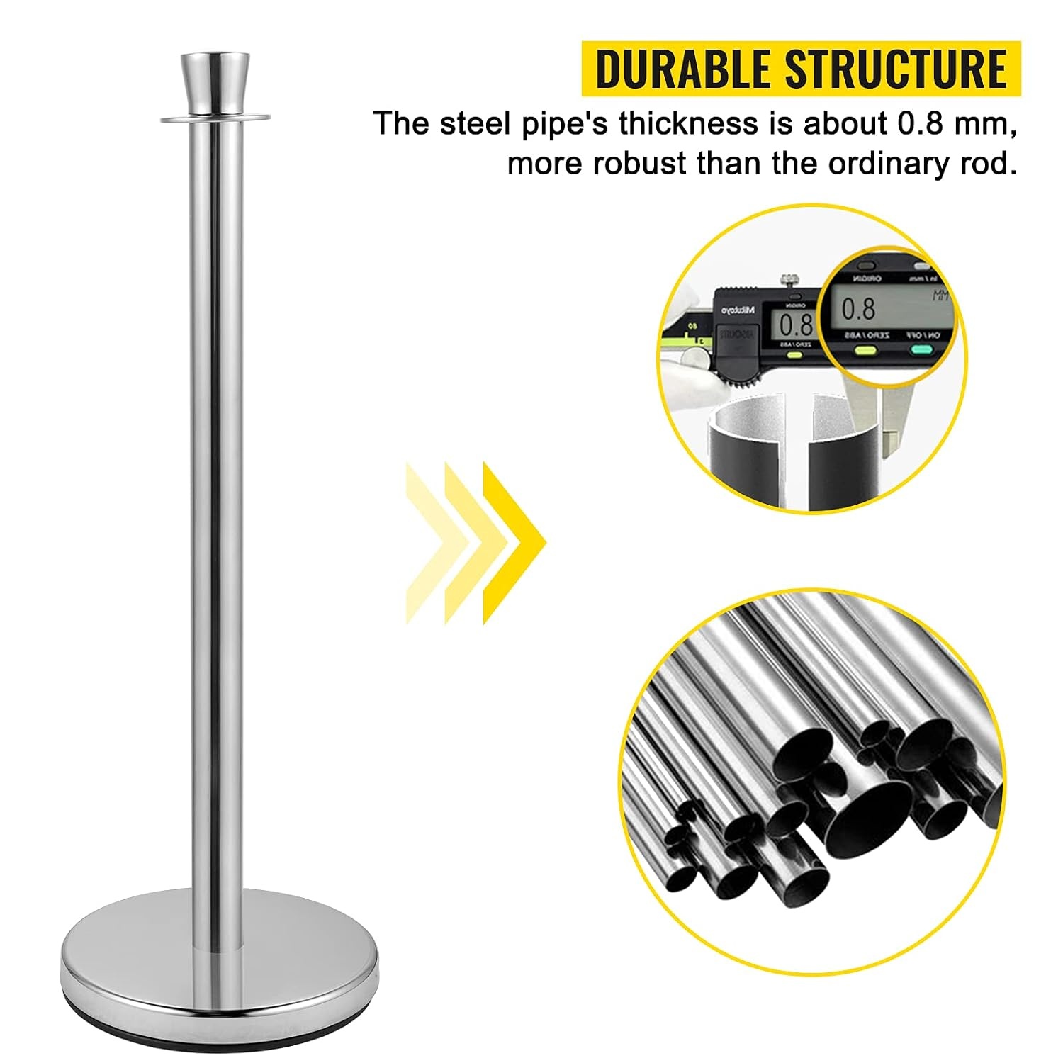 image:imageVEVOR Crowd Control Stanchion Set of 2 Pieces Stanchion Set Stanchion Set with 5 ft15 m Black Velvet Rope Silver Crowd Control Barrier wSturdy Concrete and Metal Base Easy Connect AssemblyBlack Rope