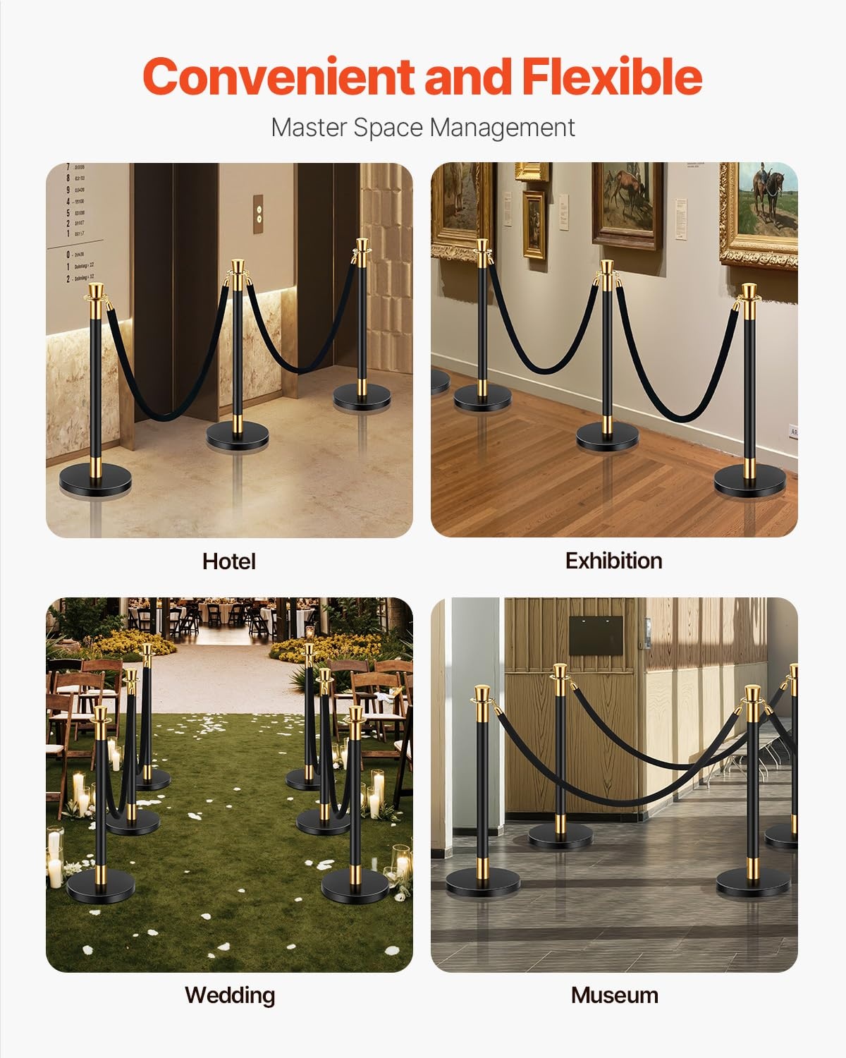 image:imageVEVOR Crowd Control Stanchion Set of 2 Pieces Stanchion Set Stanchion Set with 5 ft15 m Black Velvet Rope Silver Crowd Control Barrier wSturdy Concrete and Metal Base Easy Connect AssemblyBlack Rope