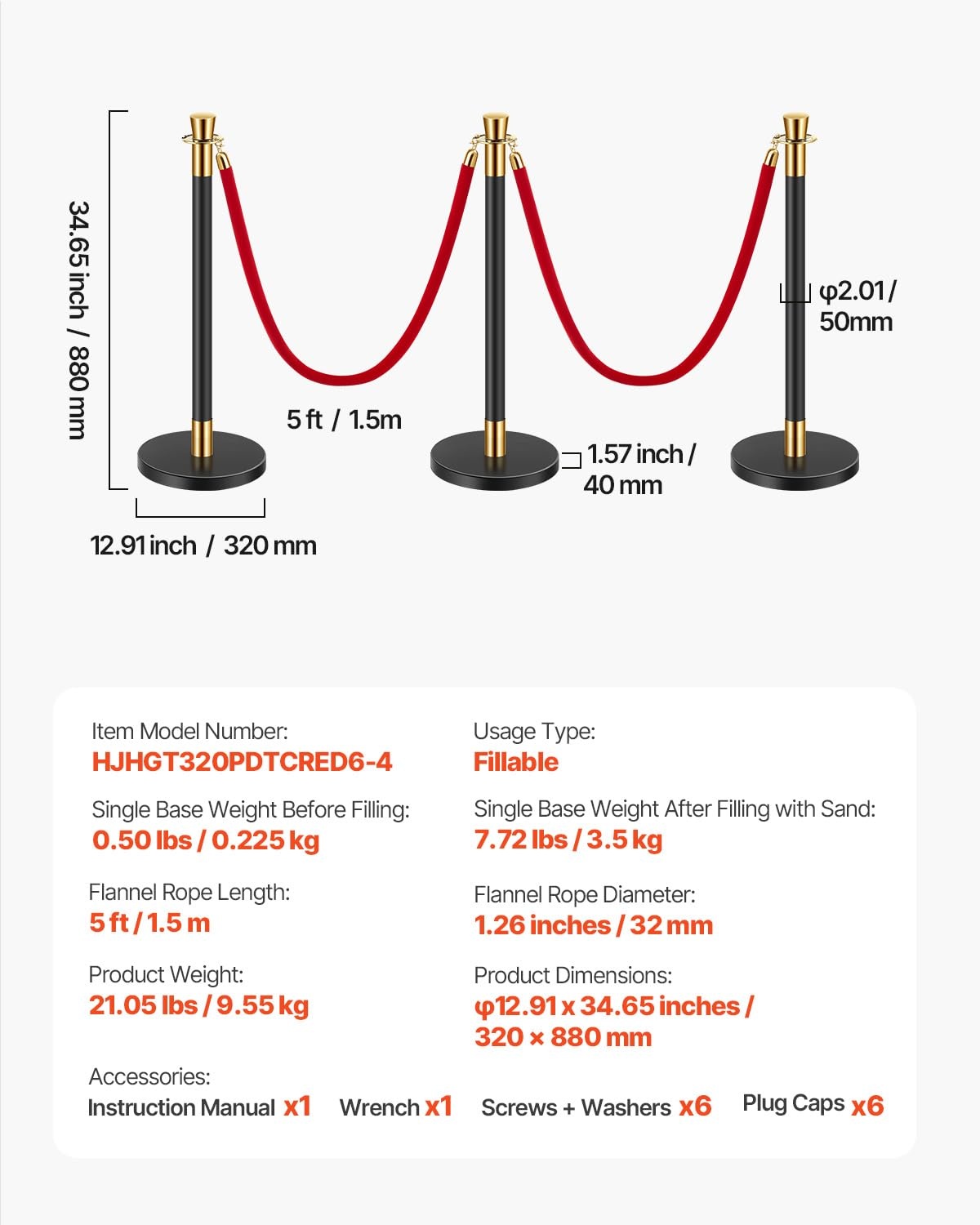 image:imageVEVOR Crowd Control Stanchion Set of 2 Pieces Stanchion Set Stanchion Set with 5 ft15 m Black Velvet Rope Silver Crowd Control Barrier wSturdy Concrete and Metal Base Easy Connect AssemblyRed Rope