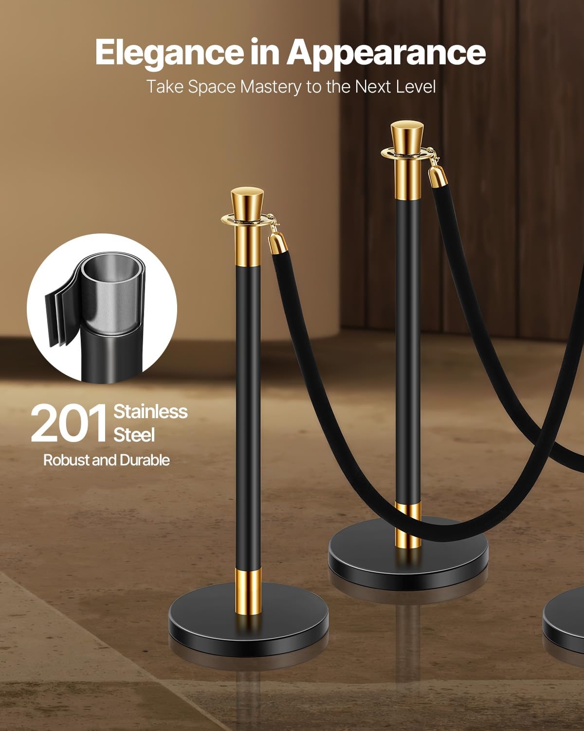 image:imageVEVOR Crowd Control Stanchion Set of 2 Pieces Stanchion Set Stanchion Set with 5 ft15 m Black Velvet Rope Silver Crowd Control Barrier wSturdy Concrete and Metal Base Easy Connect AssemblyBlack Rope