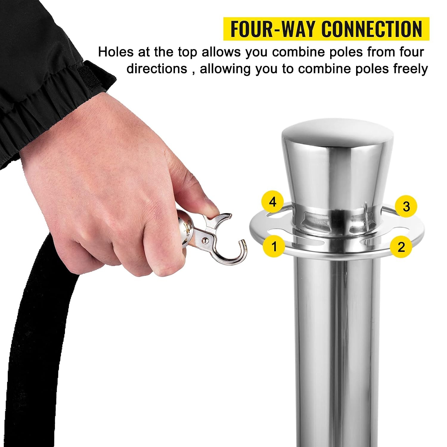 image:imageVEVOR Crowd Control Stanchion Set of 2 Pieces Stanchion Set Stanchion Set with 5 ft15 m Black Velvet Rope Silver Crowd Control Barrier wSturdy Concrete and Metal Base Easy Connect AssemblyBlack Rope