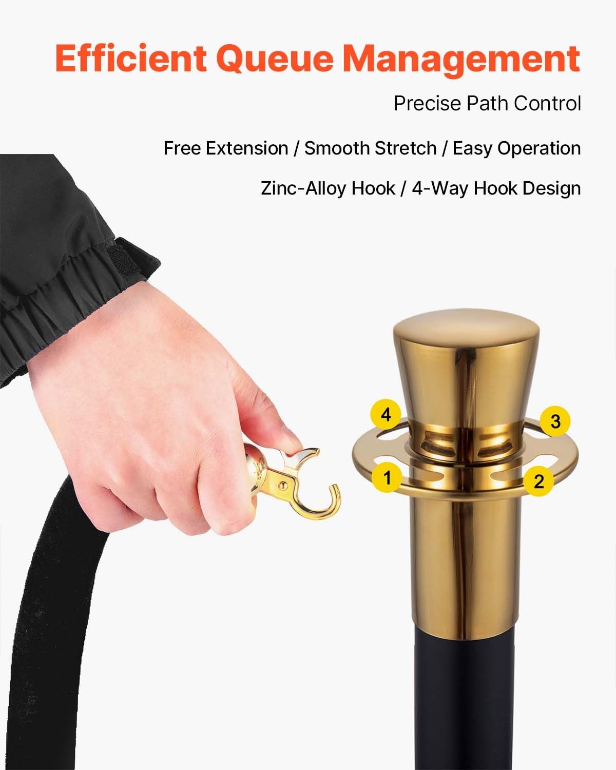 image:imageVEVOR Crowd Control Stanchion Set of 2 Pieces Stanchion Set Stanchion Set with 5 ft15 m Black Velvet Rope Silver Crowd Control Barrier wSturdy Concrete and Metal Base Easy Connect AssemblyBlack Rope