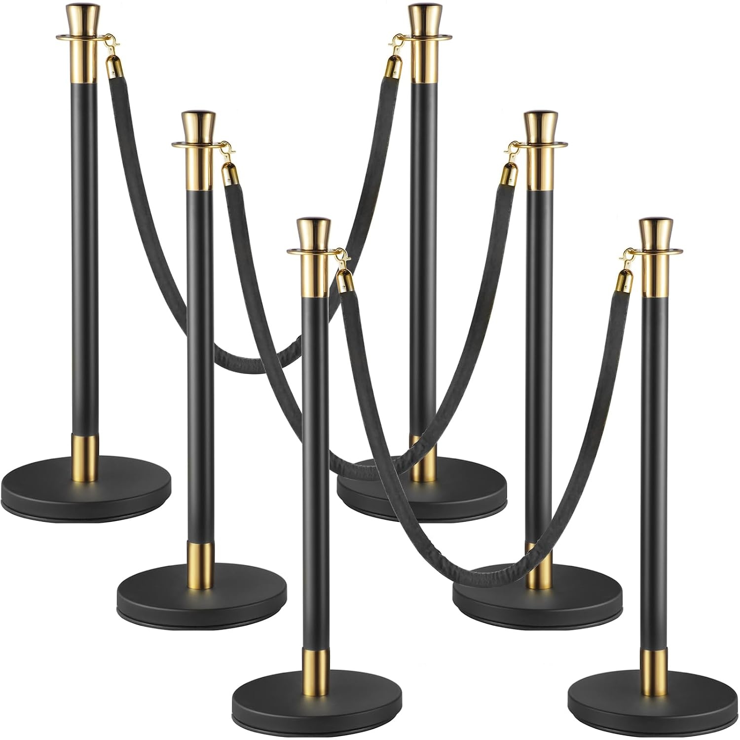 image:imageVEVOR Crowd Control Stanchion Set of 2 Pieces Stanchion Set Stanchion Set with 5 ft15 m Black Velvet Rope Silver Crowd Control Barrier wSturdy Concrete and Metal Base Easy Connect AssemblyBlack Rope