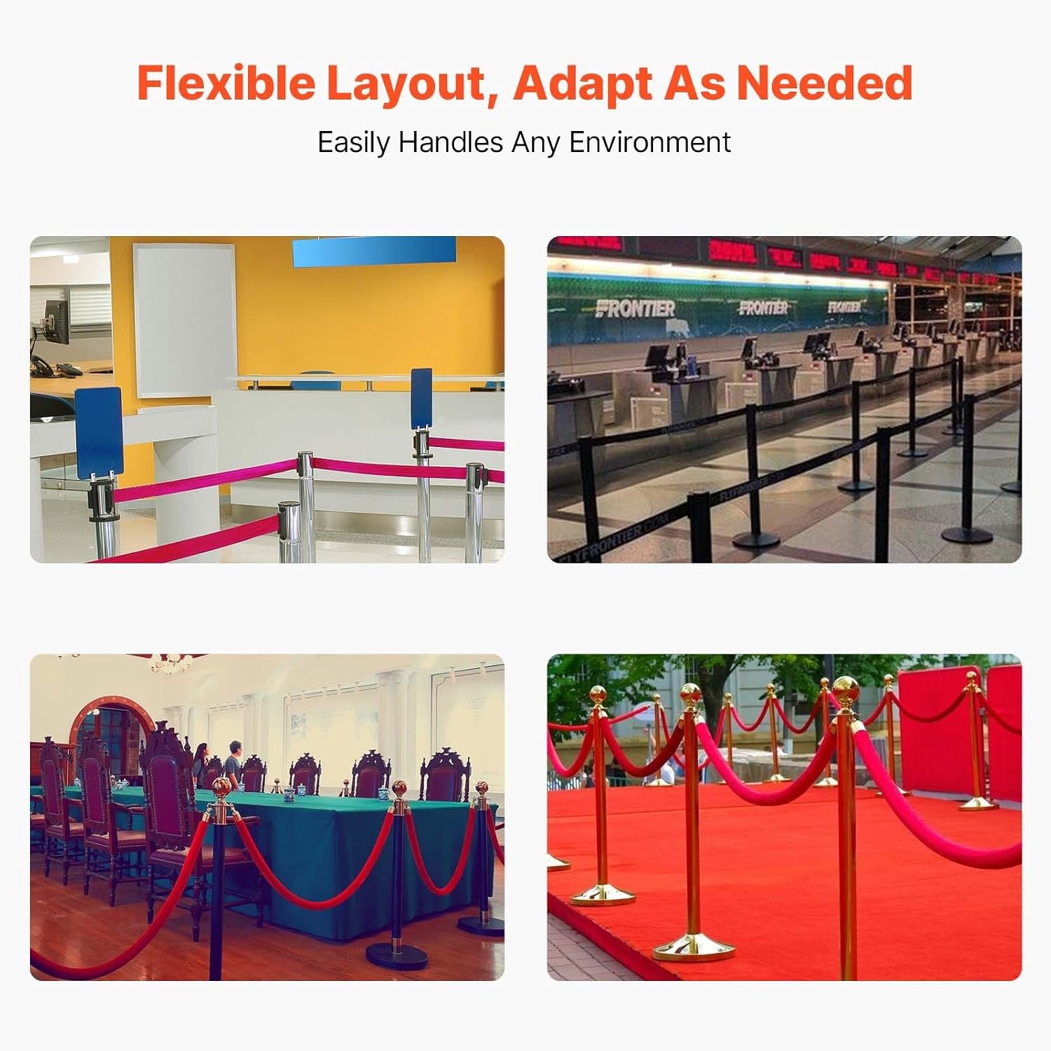 image:imageVEVOR Crowd Control Stanchion Set of 2 Pieces Stanchion Set Stanchion Set with 5 ft15 m Black Velvet Rope Silver Crowd Control Barrier wSturdy Concrete and Metal Base Easy Connect AssemblyBlack Rope