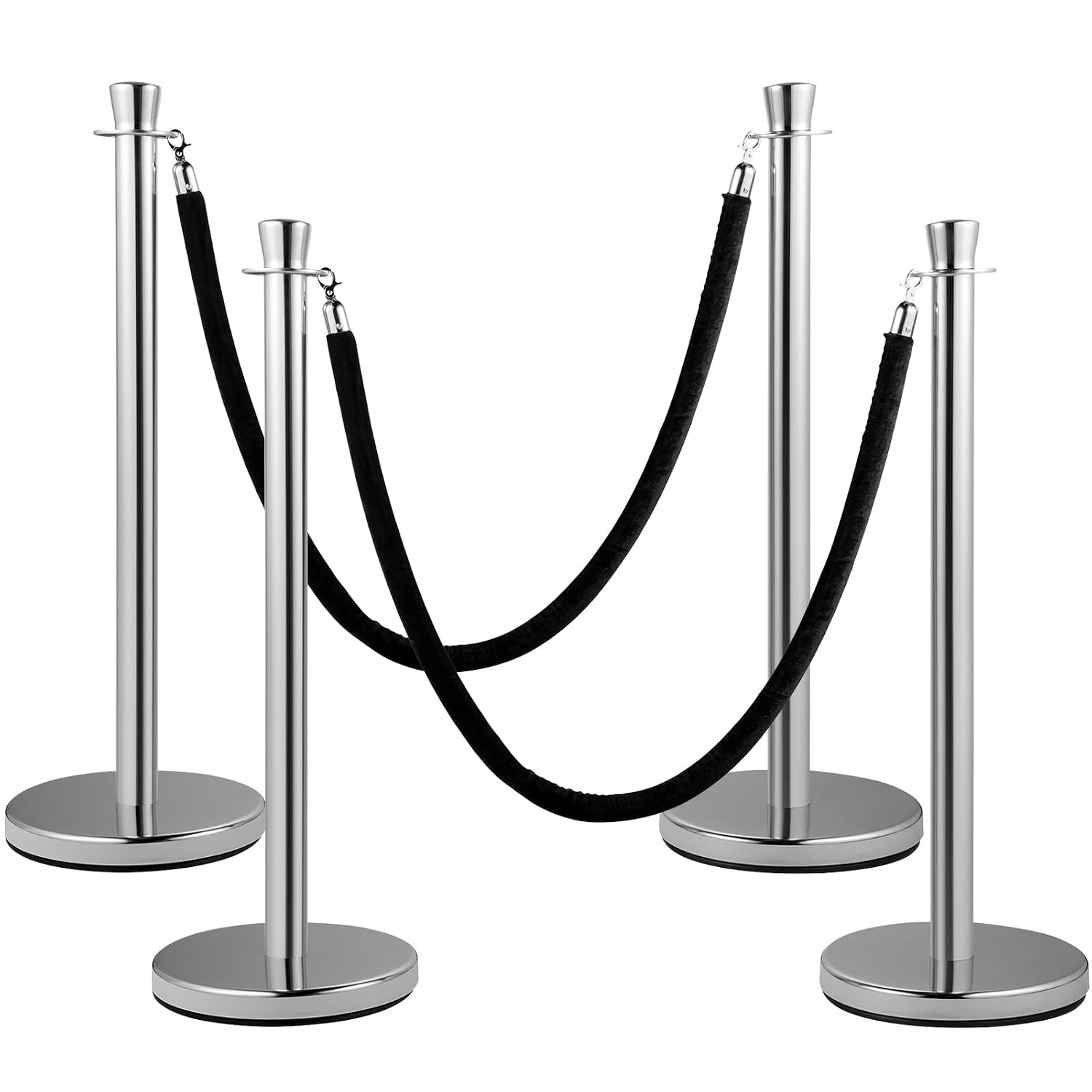 image:imageVEVOR Crowd Control Stanchion Set of 2 Pieces Stanchion Set Stanchion Set with 5 ft15 m Black Velvet Rope Silver Crowd Control Barrier wSturdy Concrete and Metal Base Easy Connect AssemblyBlack Rope