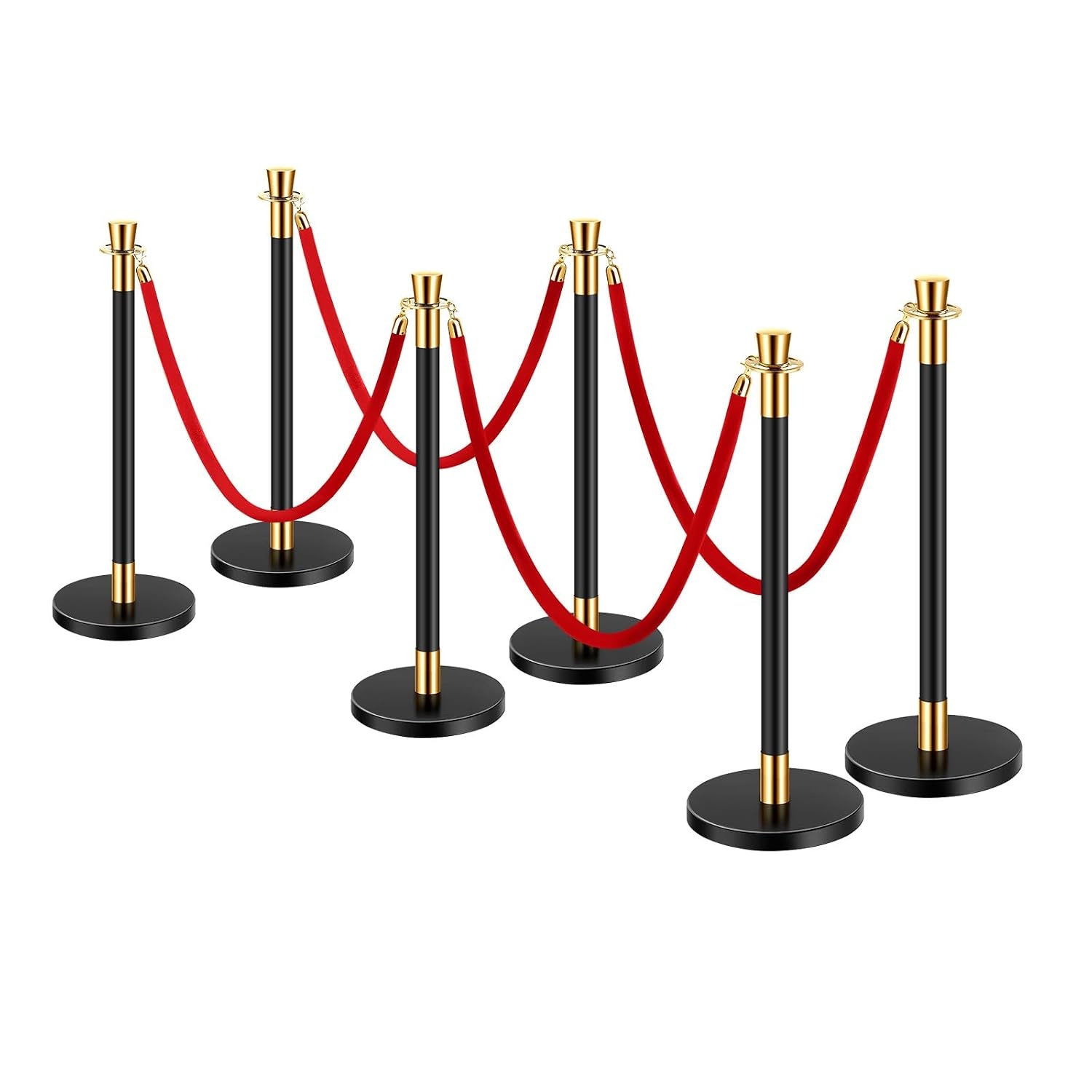 image:imageVEVOR Crowd Control Stanchion Set of 2 Pieces Stanchion Set Stanchion Set with 5 ft15 m Black Velvet Rope Silver Crowd Control Barrier wSturdy Concrete and Metal Base Easy Connect AssemblyRed Rope