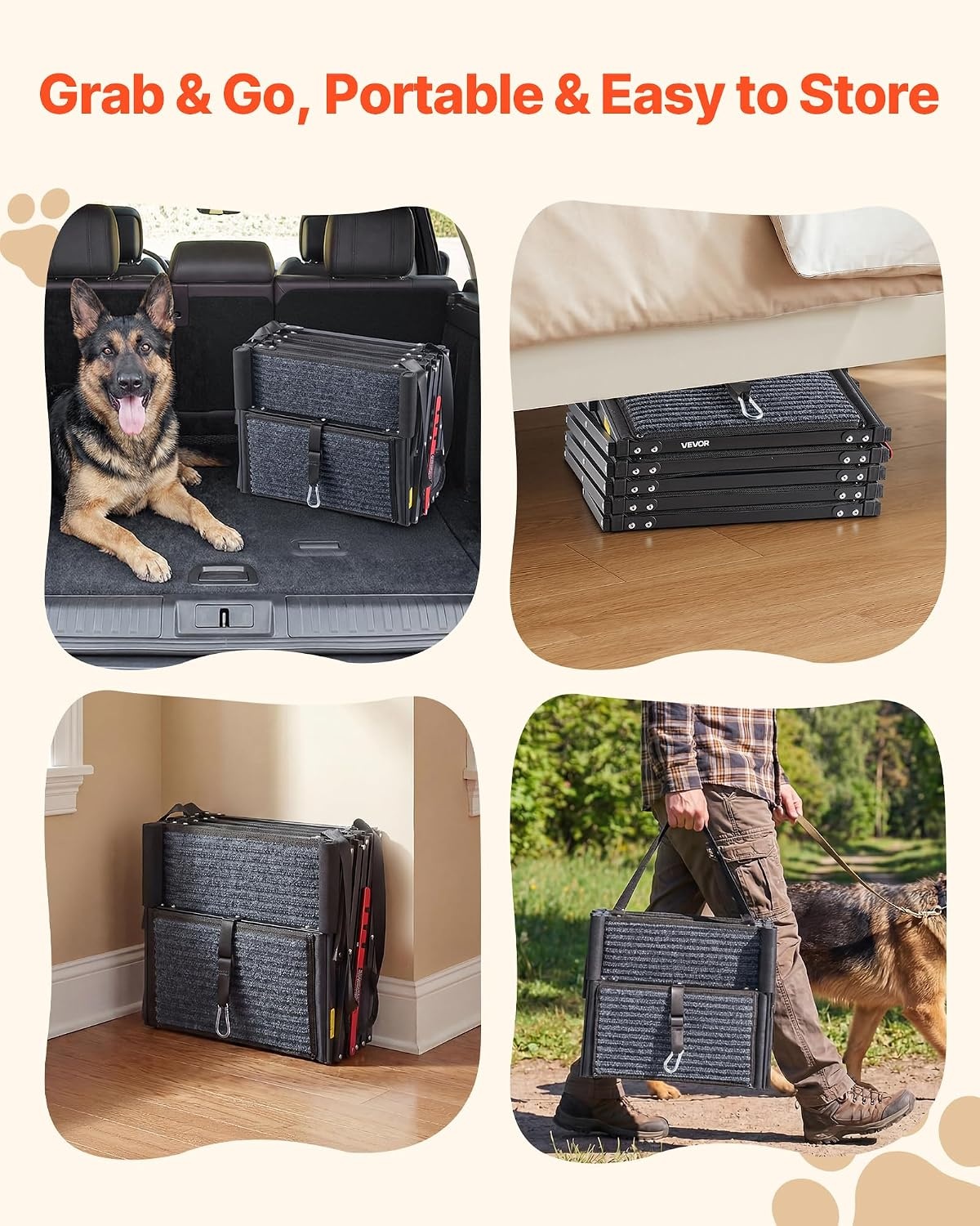 image:imageVEVOR Dog Stairs for Car 4 Steps Extra Wide Foldable Dog Ramp for Large Dogs with NonSlip Rug Surface Portable Lightweight Pet Ladder for Car SUV Truck High Beds Sofas Support up to 200 lbs5 Steps