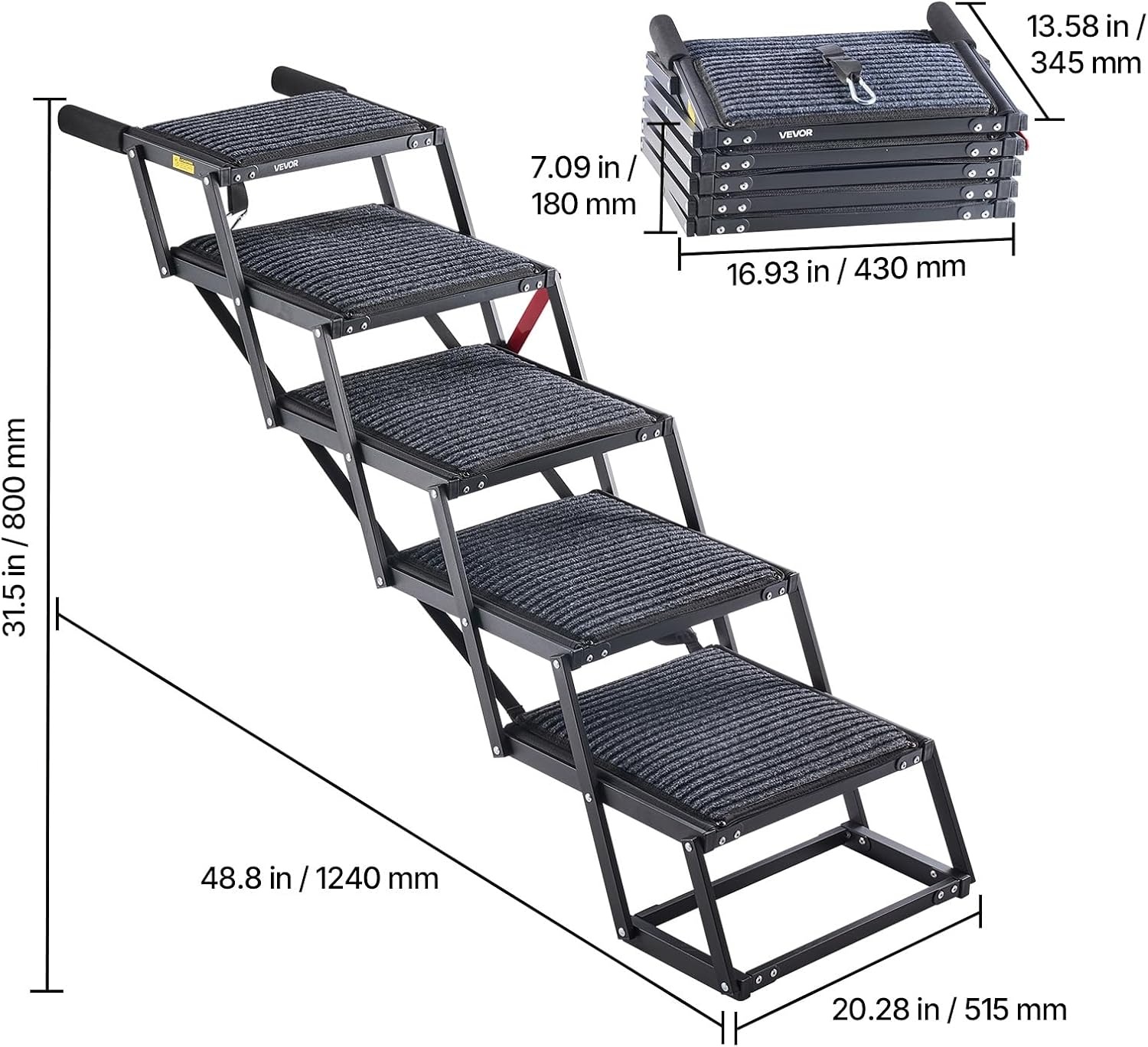 image:imageVEVOR Dog Stairs for Car 4 Steps Extra Wide Foldable Dog Ramp for Large Dogs with NonSlip Rug Surface Portable Lightweight Pet Ladder for Car SUV Truck High Beds Sofas Support up to 200 lbs5 Steps