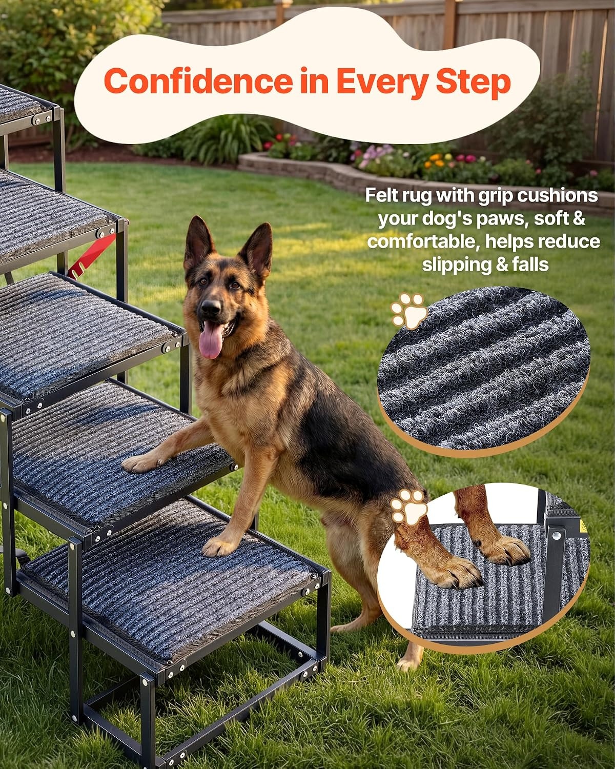 image:imageVEVOR Dog Stairs for Car 4 Steps Extra Wide Foldable Dog Ramp for Large Dogs with NonSlip Rug Surface Portable Lightweight Pet Ladder for Car SUV Truck High Beds Sofas Support up to 200 lbs5 Steps