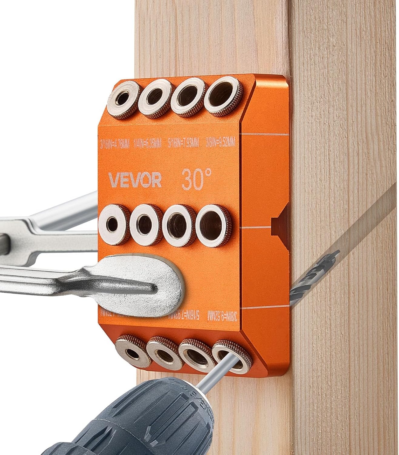 image:imageVEVOR Drill Guide 3045 90 Degree Angle 4 Sizes Portable Precision Drilling Guide Jig for Drilling Angled or Horizontal Holes Aluminum Alloy for Deck Cable Railing Wood Post Stair HandrailPro