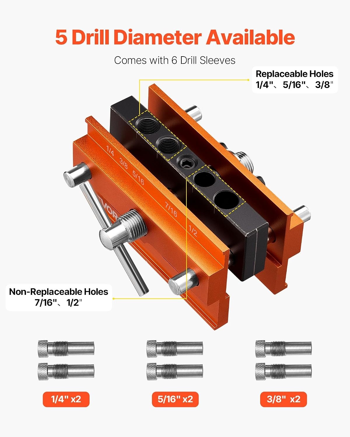 image:imageVEVOR Drill Guide 3045 90 Degree Angle 4 Sizes Portable Precision Drilling Guide Jig for Drilling Angled or Horizontal Holes Aluminum Alloy for Deck Cable Railing Wood Post Stair HandrailPro