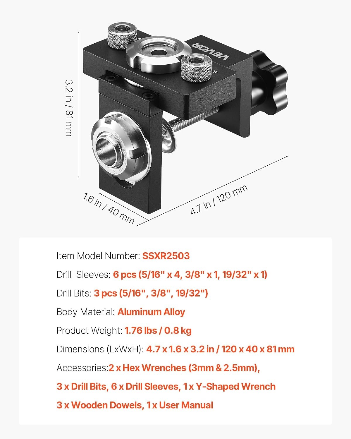 image:imageVEVOR Drill Guide 3045 90 Degree Angle 4 Sizes Portable Precision Drilling Guide Jig for Drilling Angled or Horizontal Holes Aluminum Alloy for Deck Cable Railing Wood Post Stair HandrailUltra