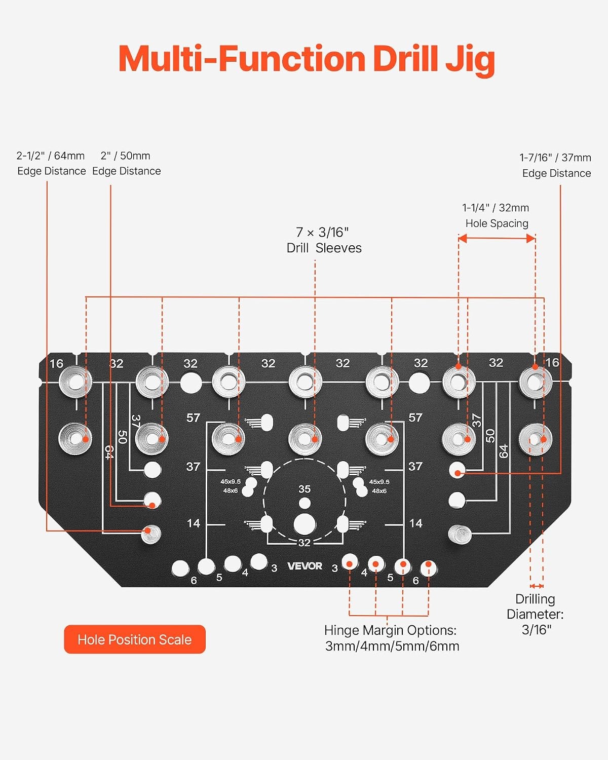 image:imageVEVOR Drill Guide 3045 90 Degree Angle 4 Sizes Portable Precision Drilling Guide Jig for Drilling Angled or Horizontal Holes Aluminum Alloy for Deck Cable Railing Wood Post Stair HandrailPro