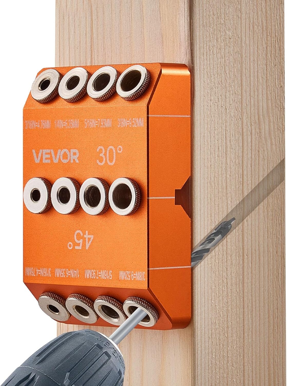image:imageVEVOR Drill Guide 3045 90 Degree Angle 4 Sizes Portable Precision Drilling Guide Jig for Drilling Angled or Horizontal Holes Aluminum Alloy for Deck Cable Railing Wood Post Stair HandrailPro